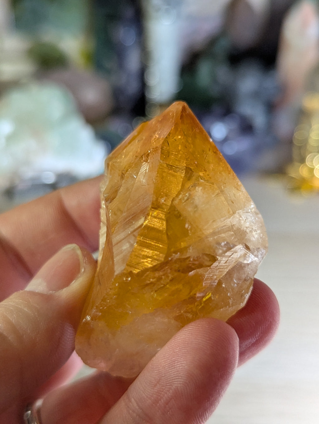 Citrine crystal tooth with stand