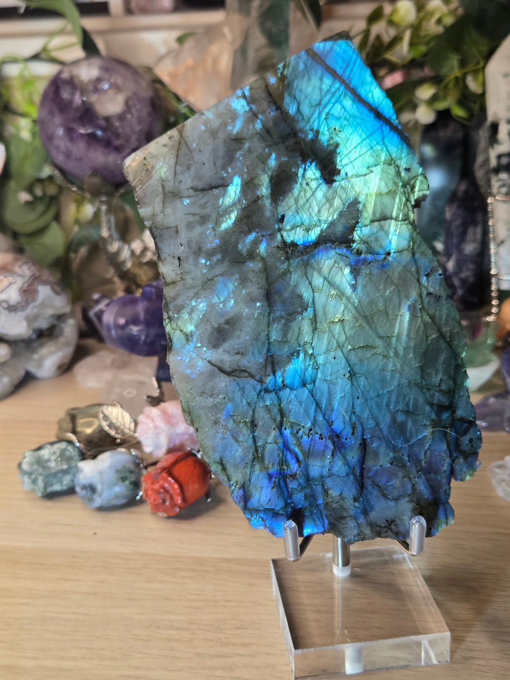 Labradorite crystal slice with stand