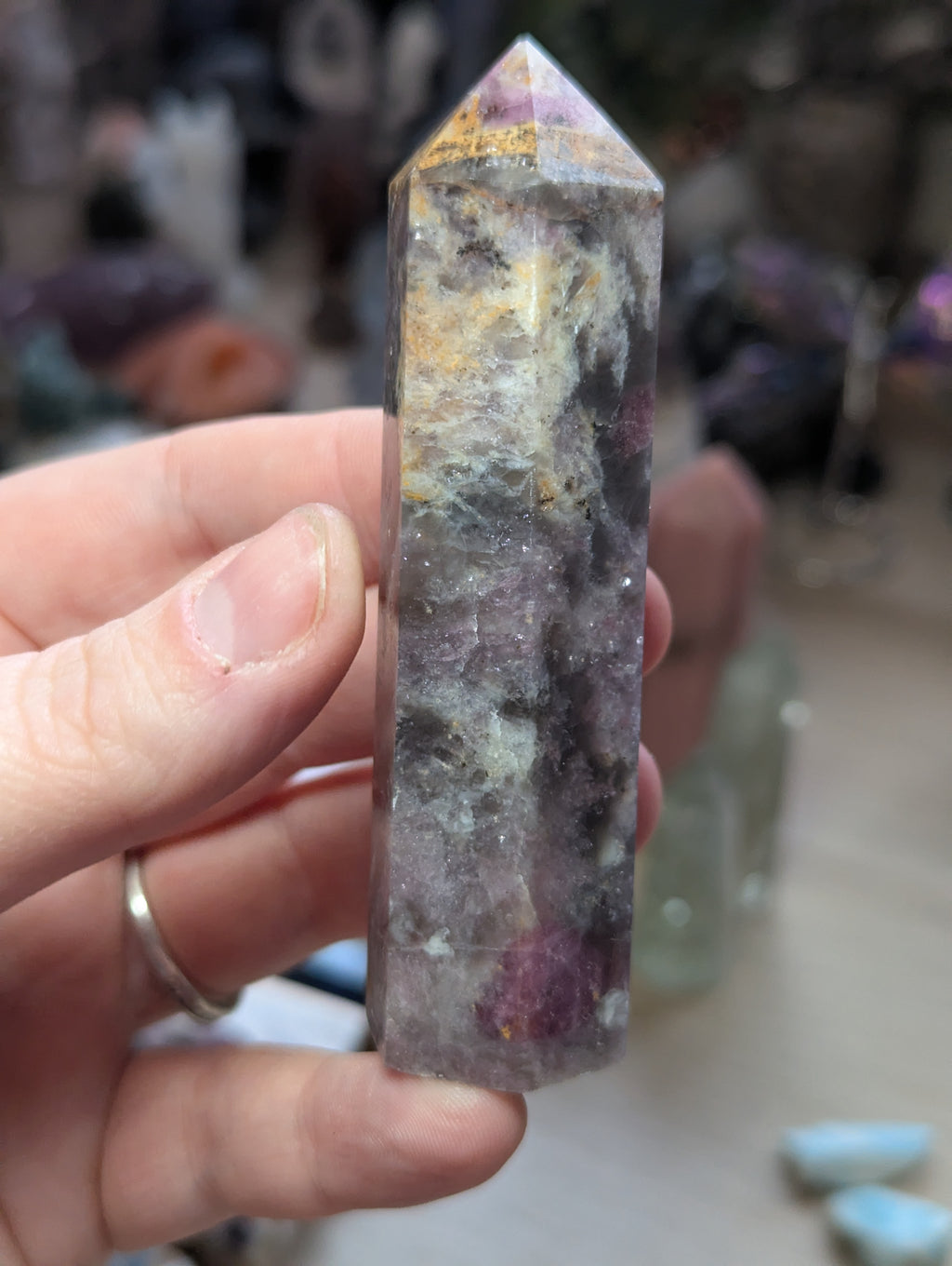 Unicorn stone crystal tower with lots of smokey quartz
