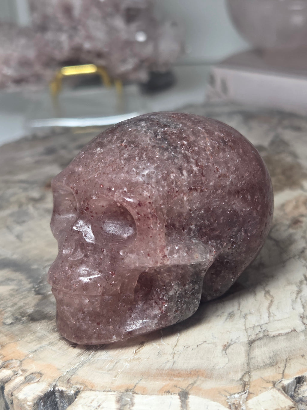 Strawberry quartz crystal skull