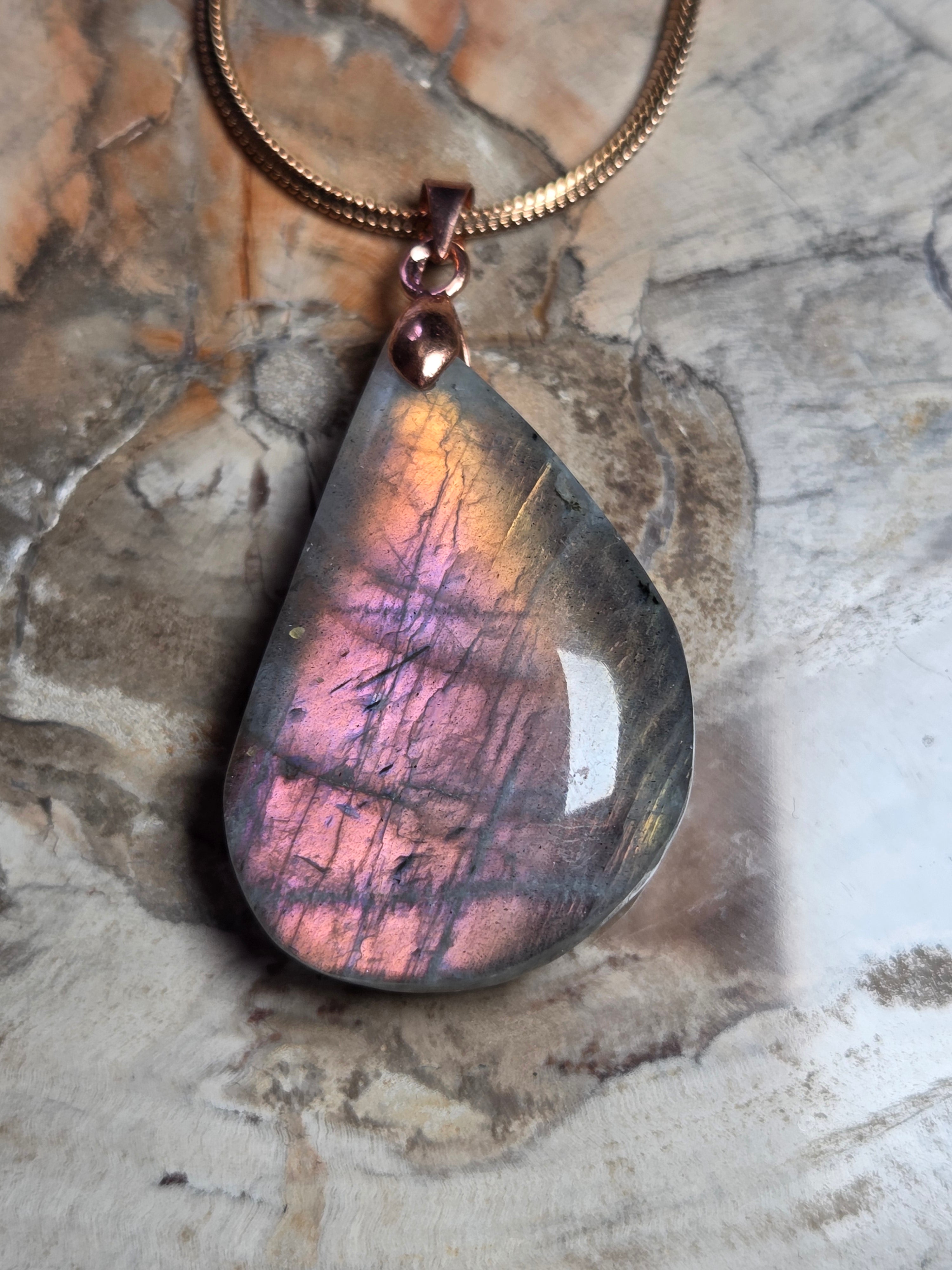 Labradorite crystal rose gold necklace