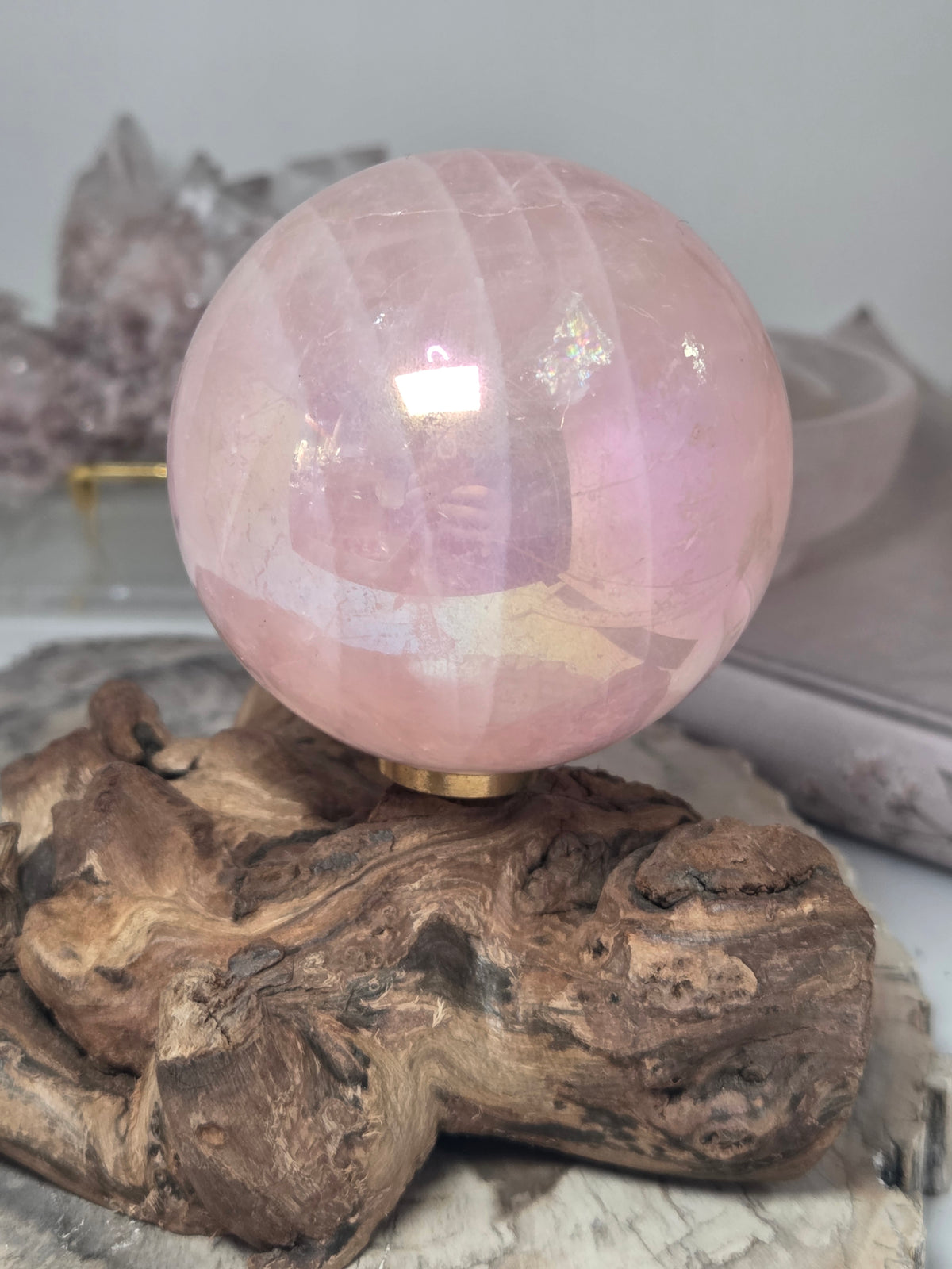 Aura Rose quartz crystal sphere