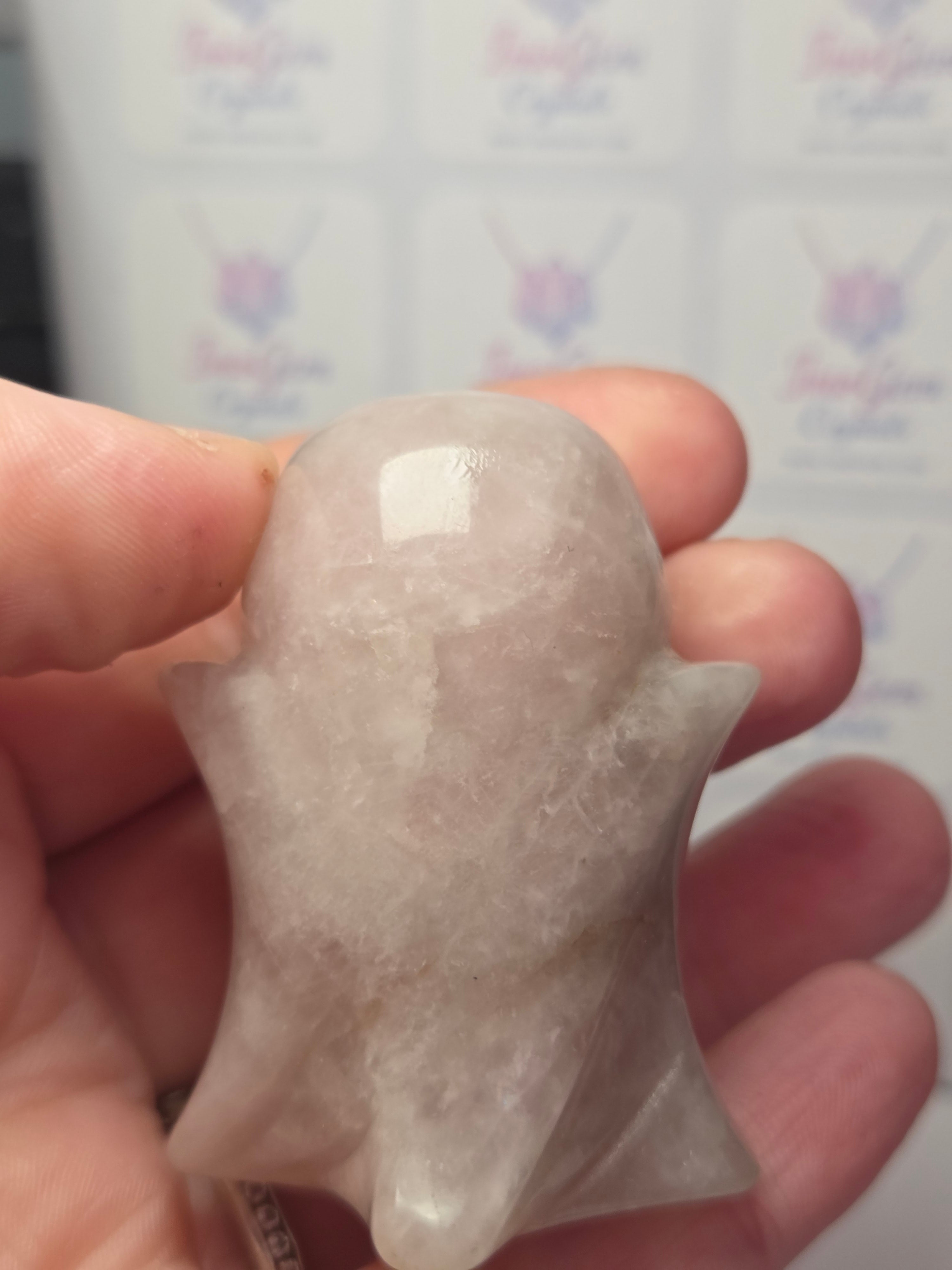Rose quartz crystal Ghost carving