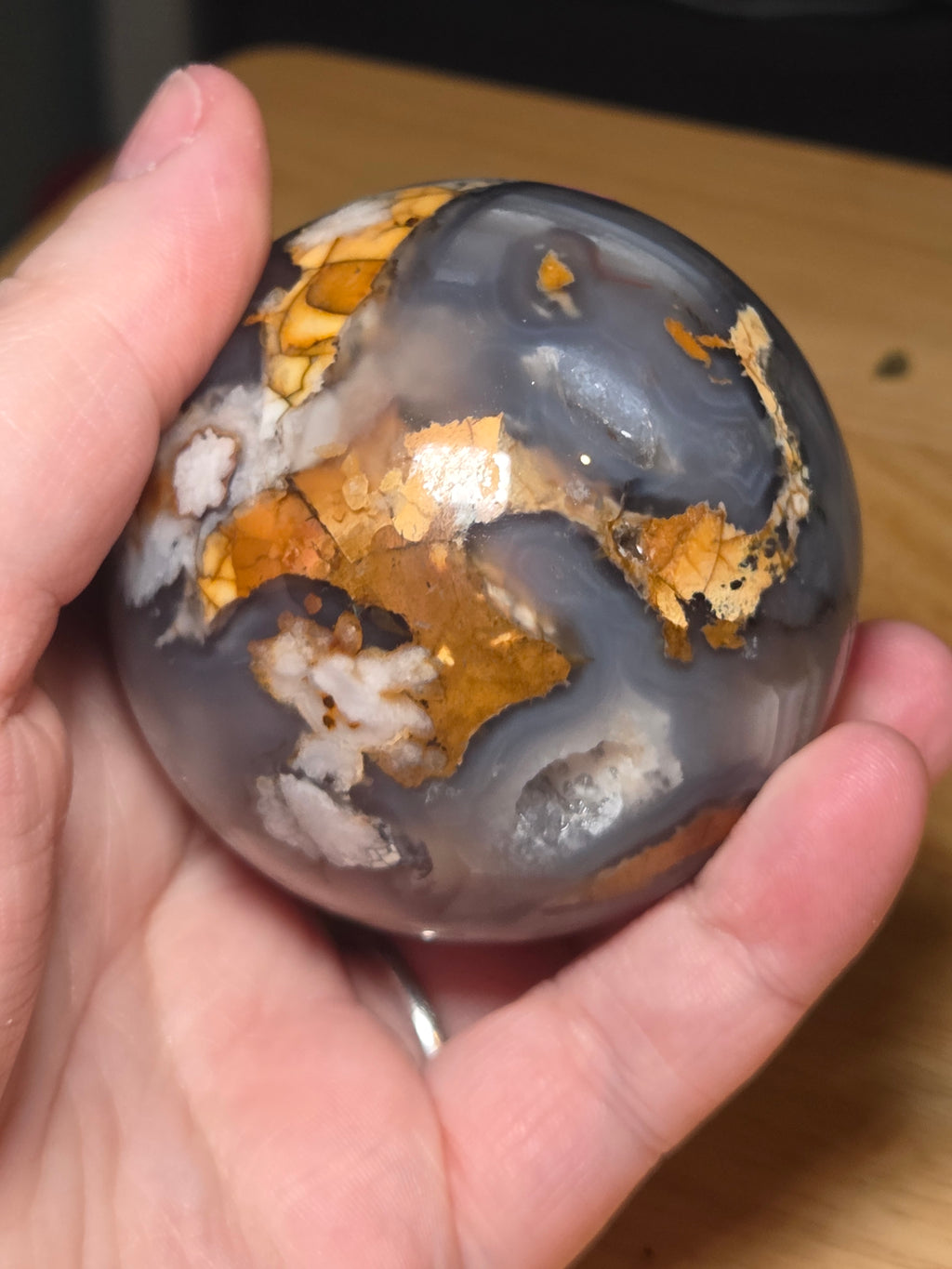 Natural black flower agate crystal sphere