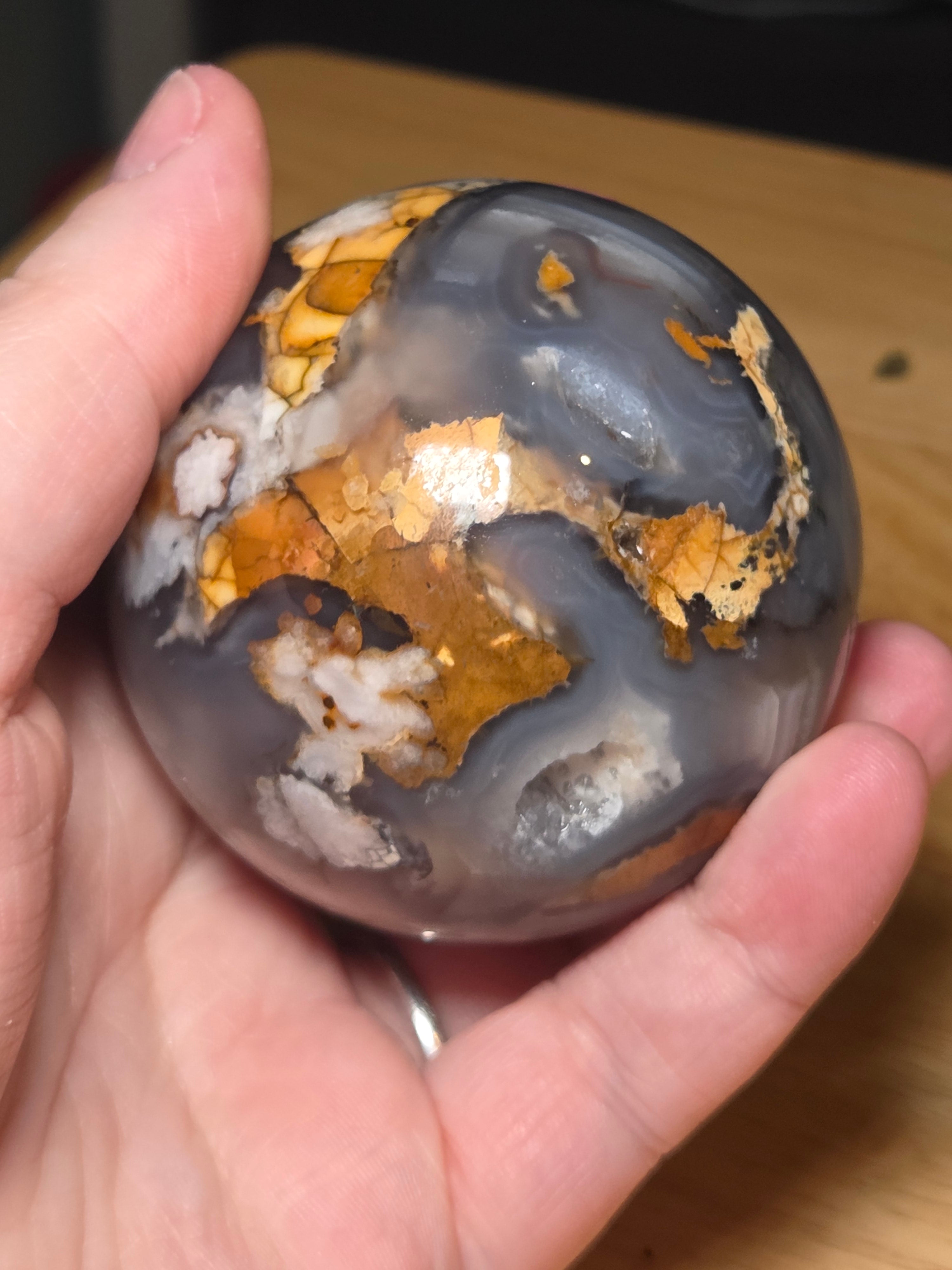 Natural black flower agate crystal sphere