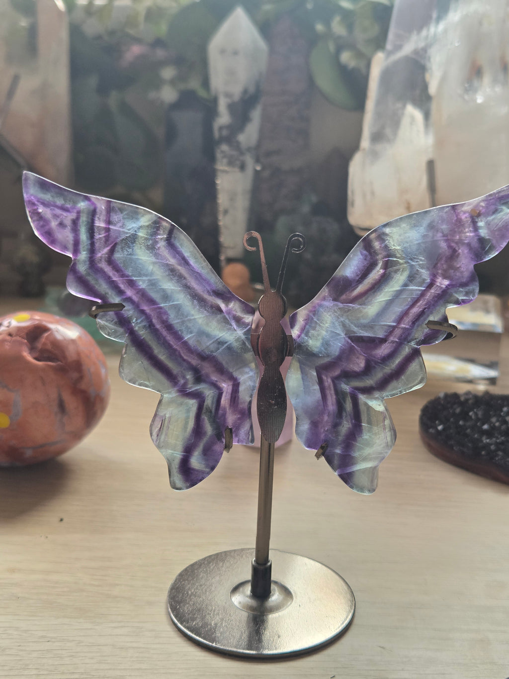 Rainbow flourite crystal butterfly carving
