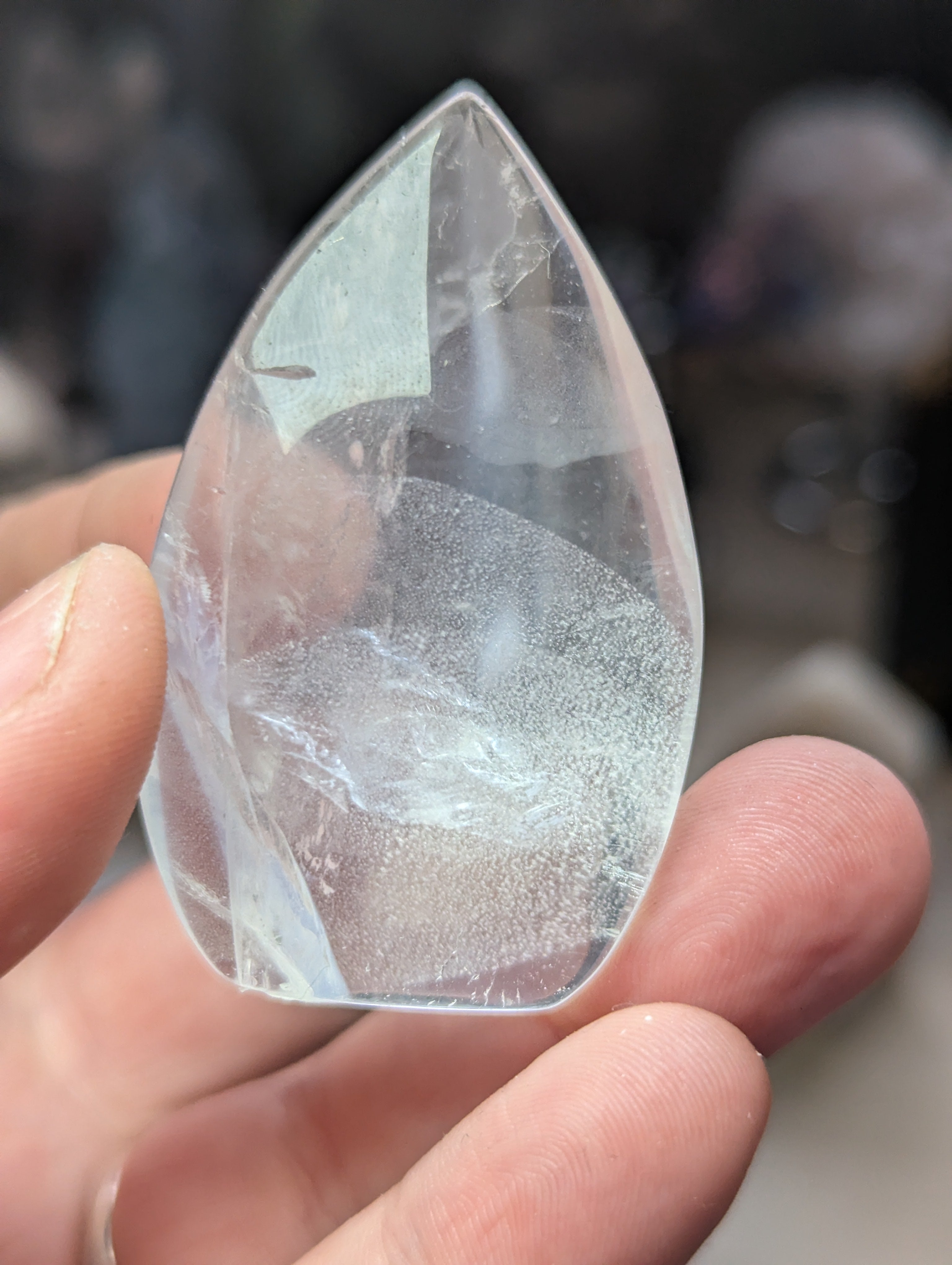 Clear quartz crystal tear drop carving