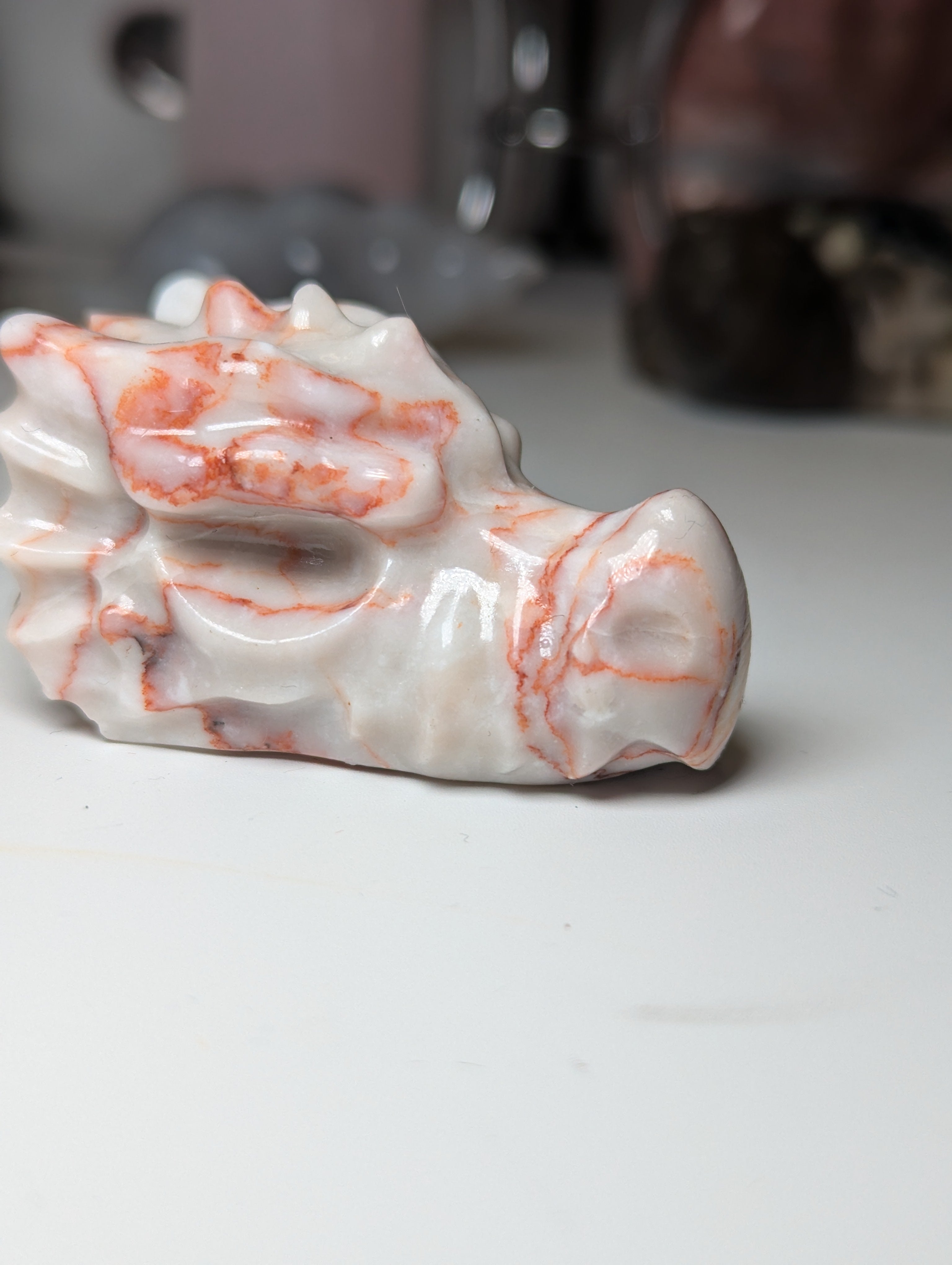 Red vain Jasper crystal dragon head carving