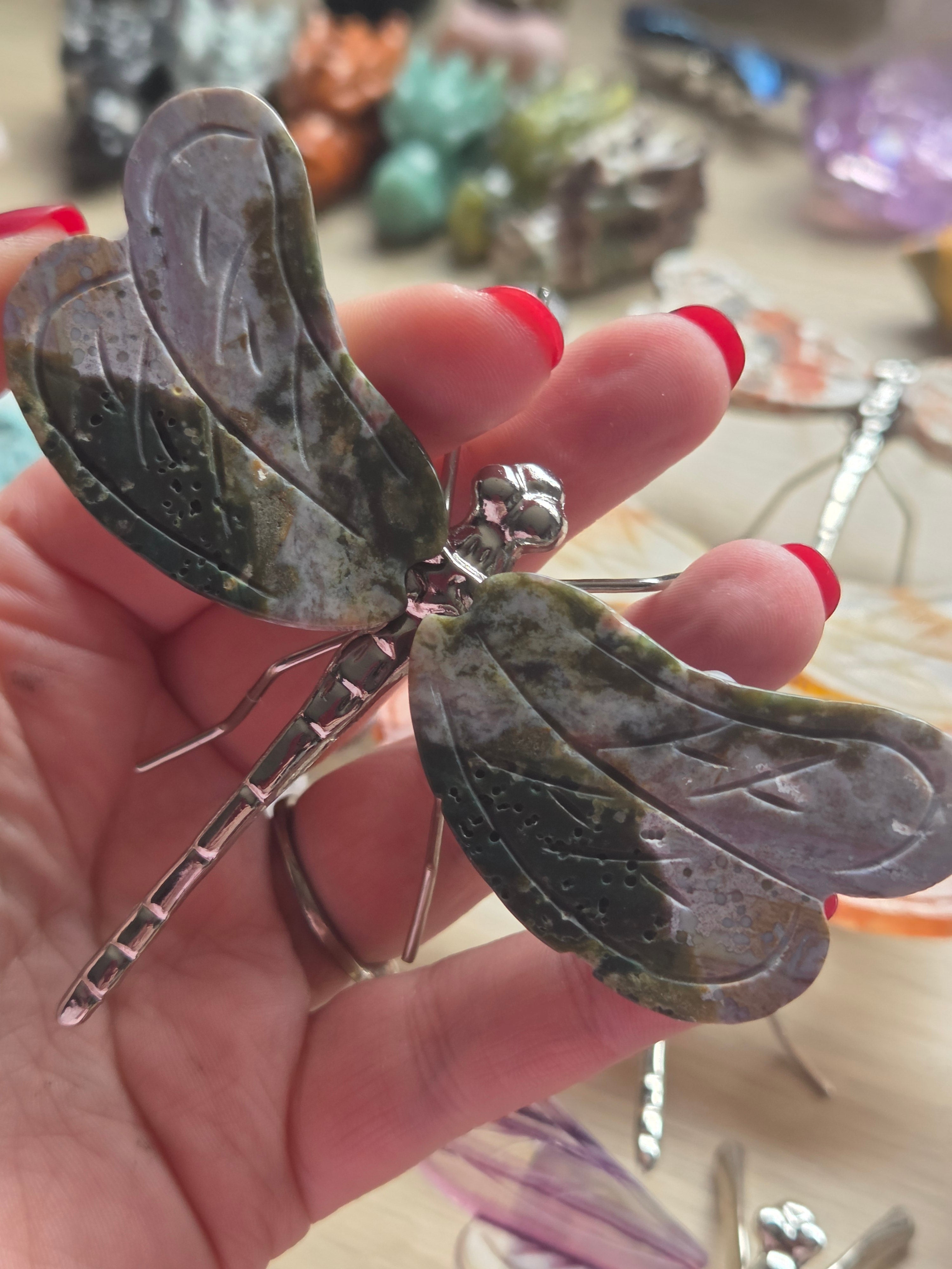 Crystal dragonfly carvings