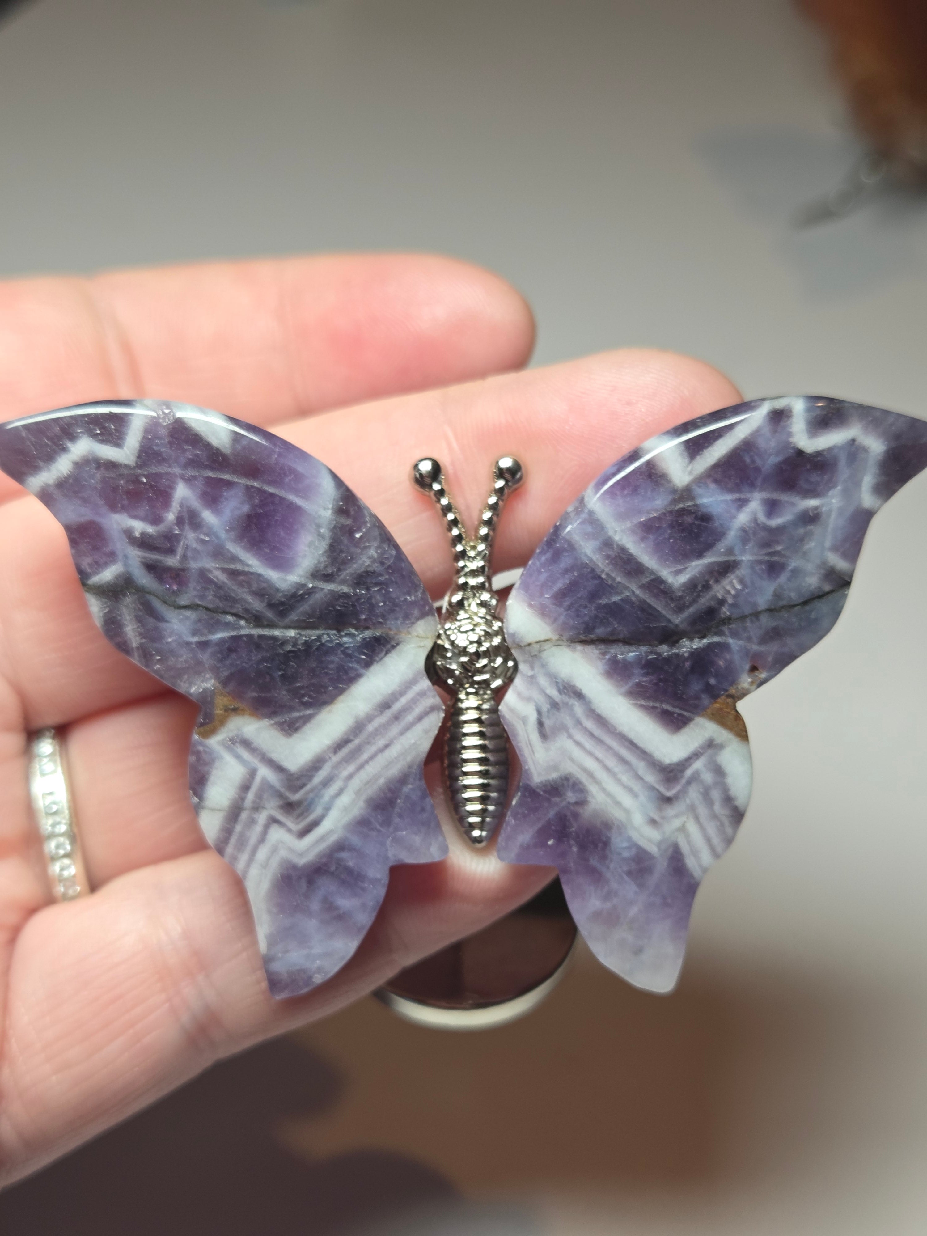 Dream Amethyst crystal butterfly on stand