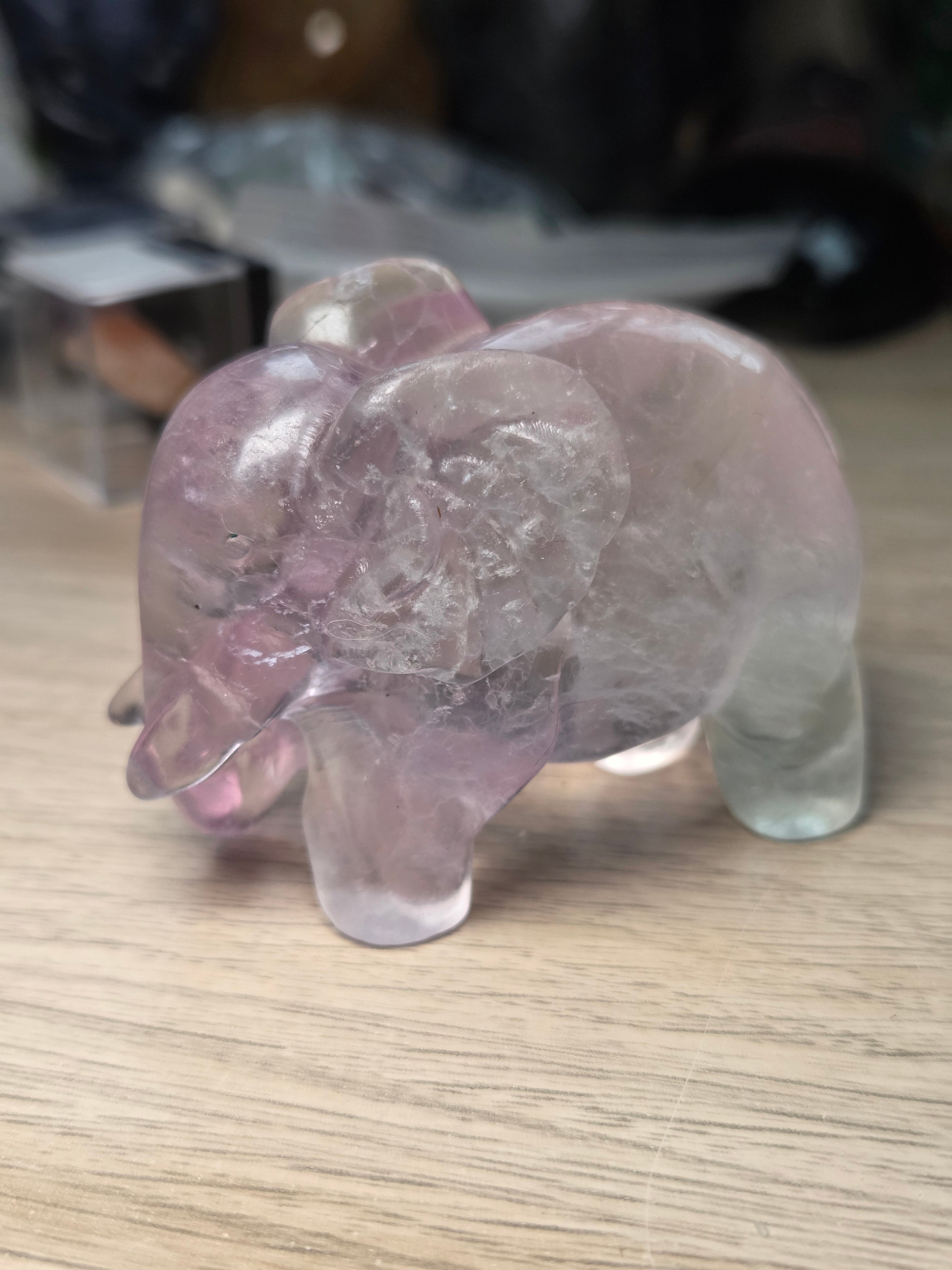 Candy floss flourite crystal Elephant carving