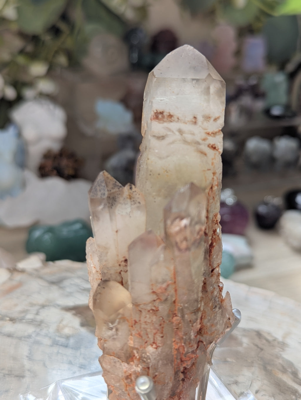 Amazing raw smokey Citrein crystal tower with stand