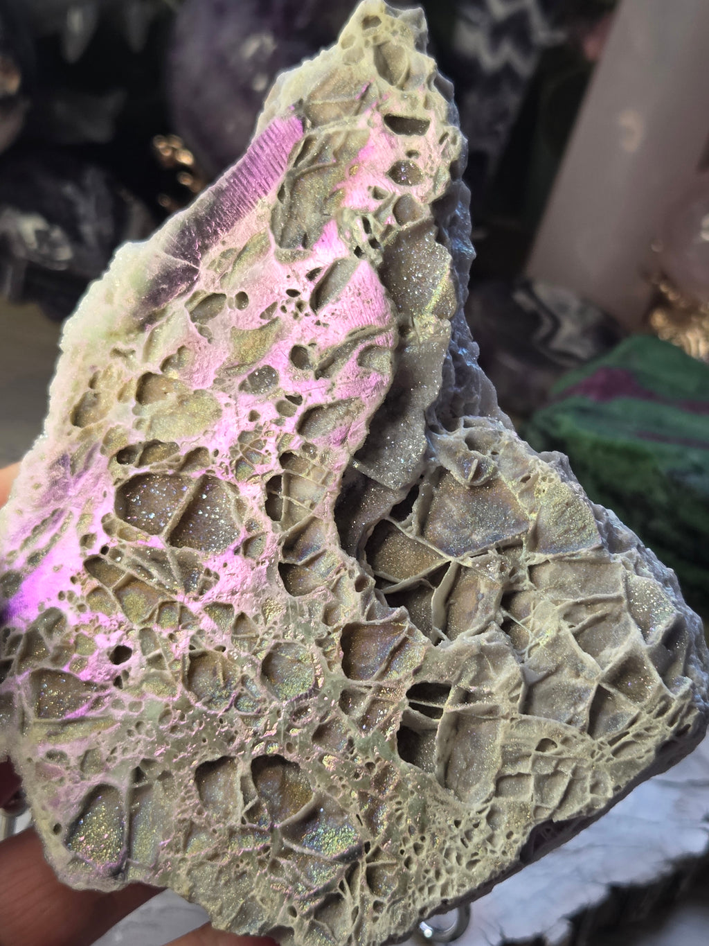 Aura Sphelerite crystal slice with stand
