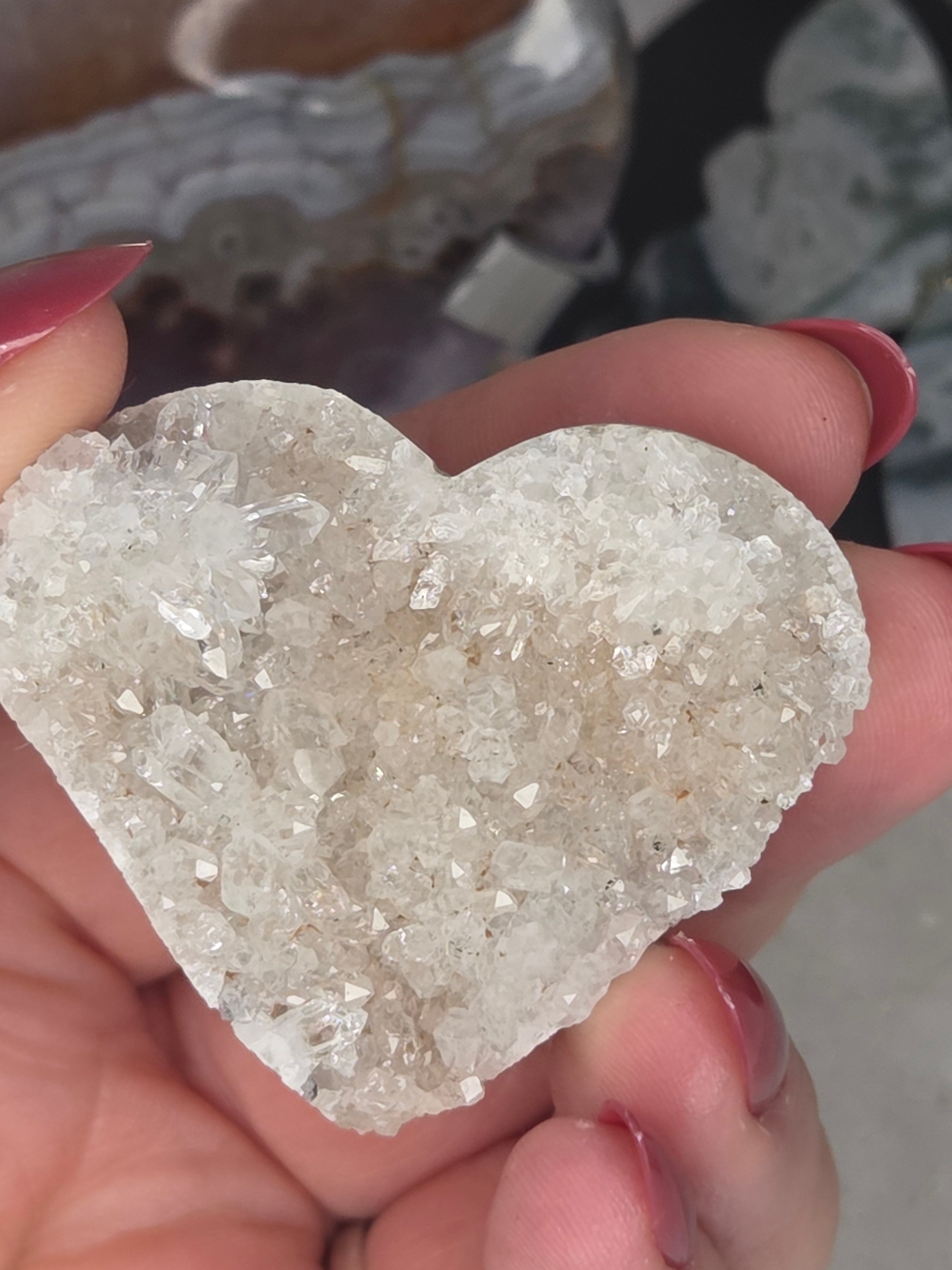 Beautiful  clear quartz needle cluster heart carving