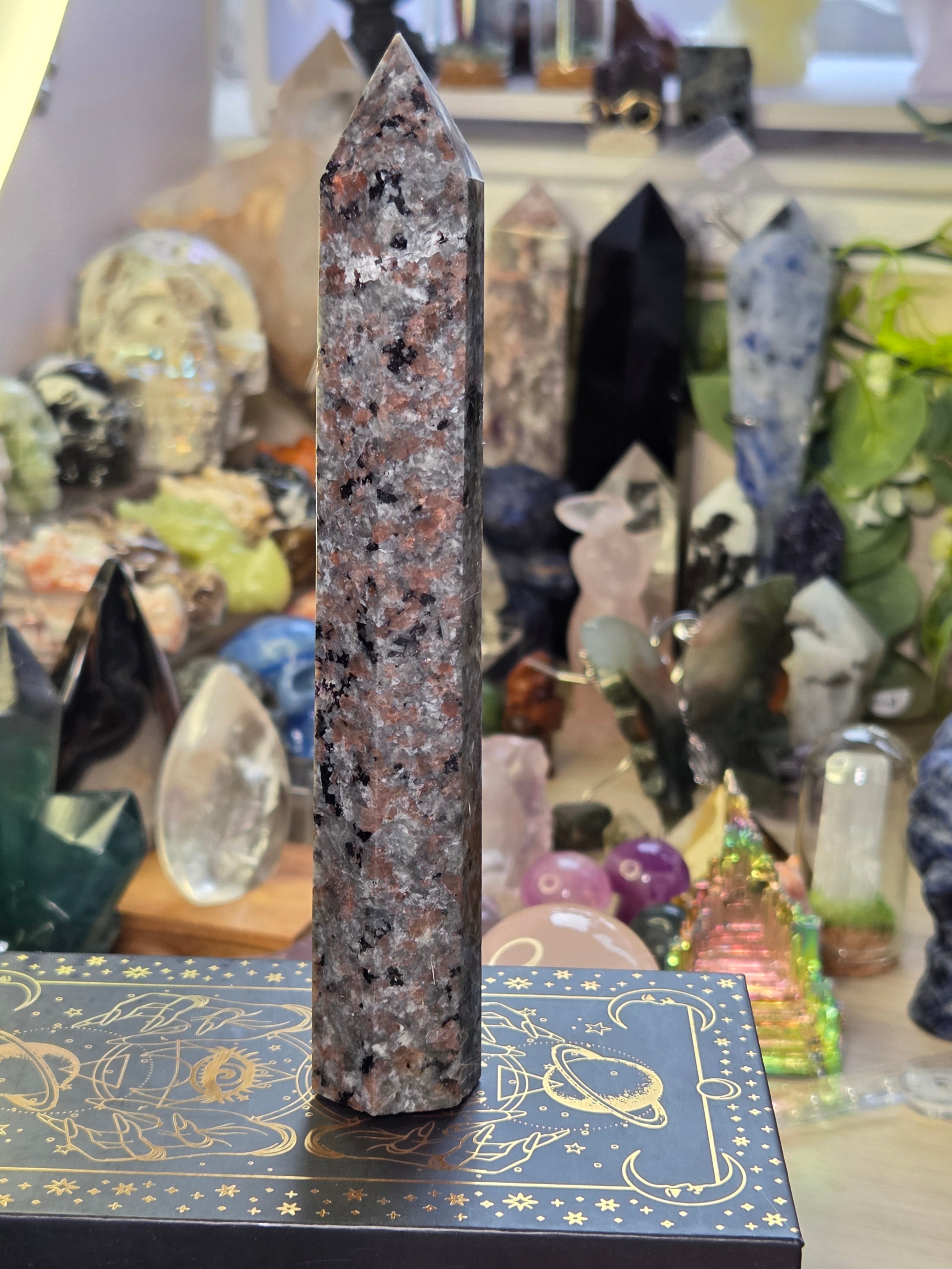 Large Yooperlite crystal tower with orange Uv