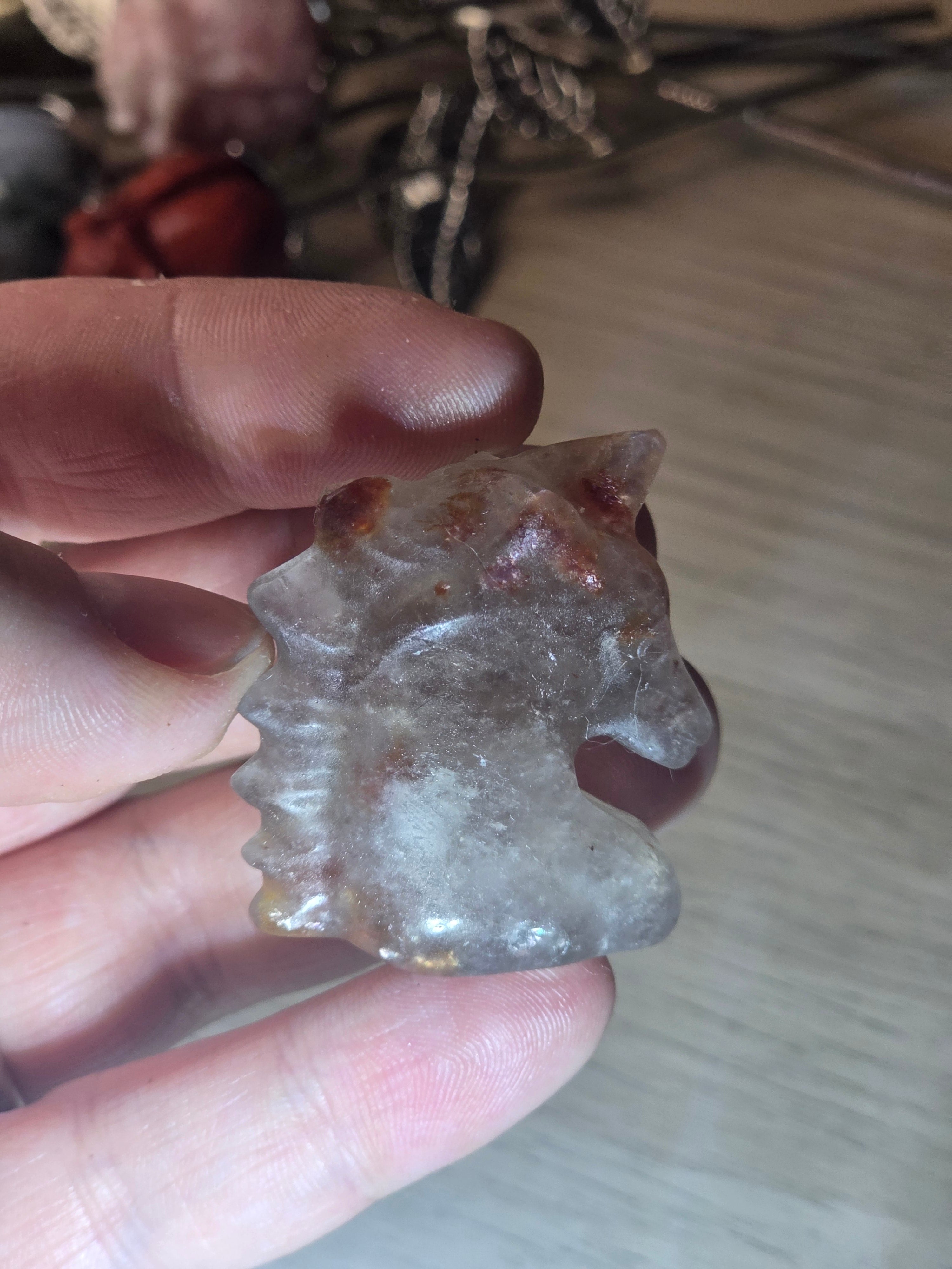 Fire quartz crystal horse head carving
