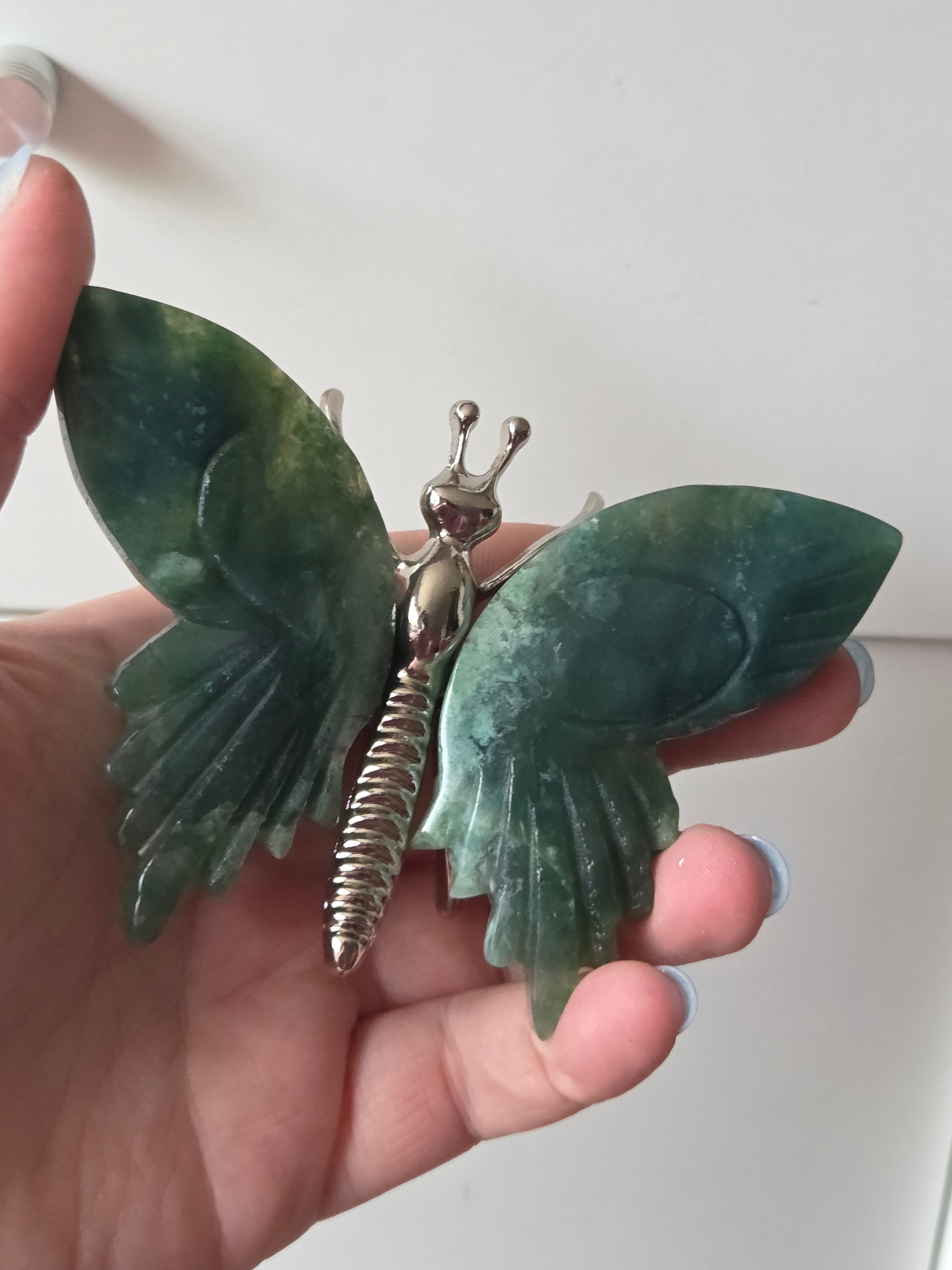 Moss agate crystal butterfly carving
