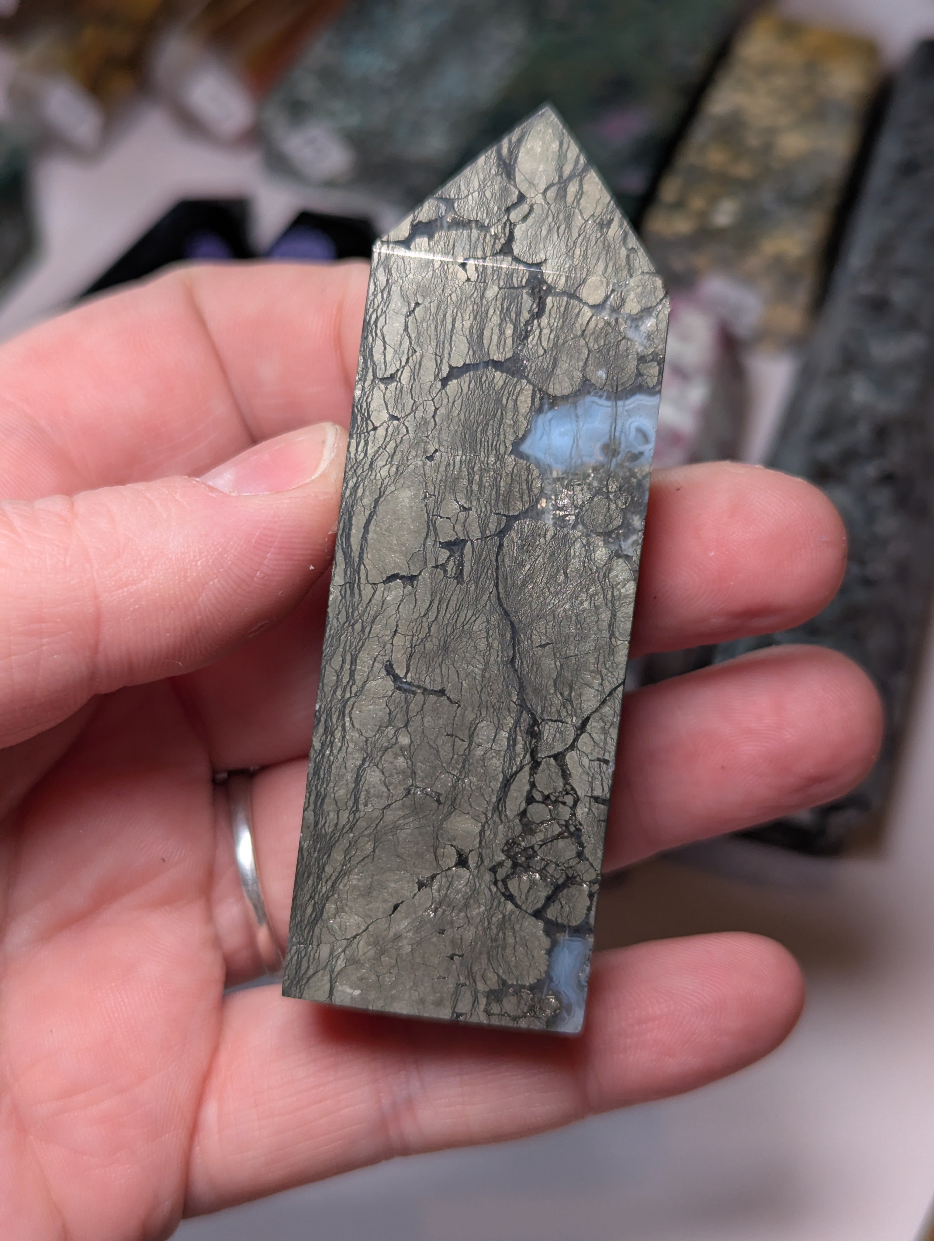 Pyrite crystal with Agate tower