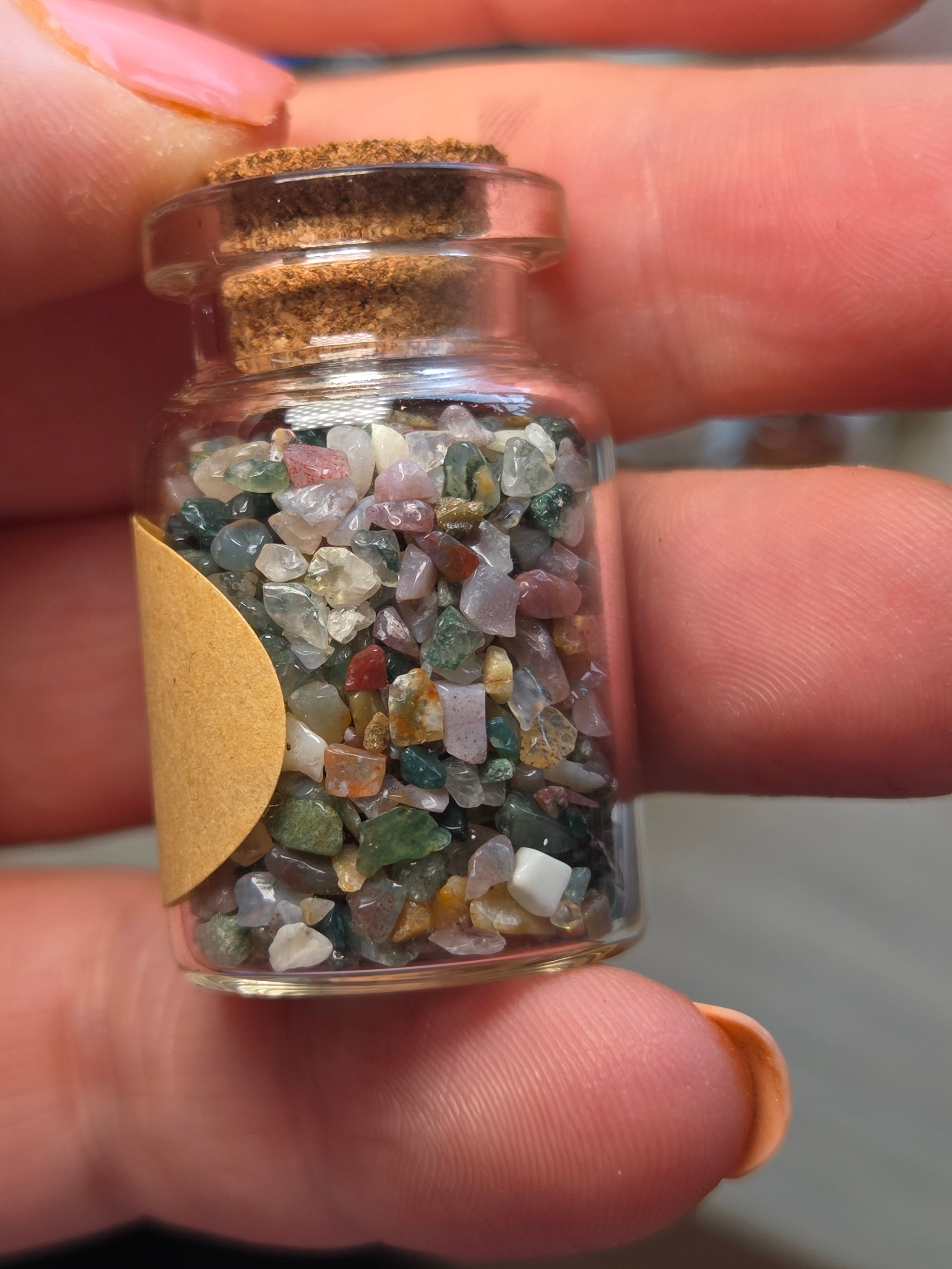 Crystal chips in glass jar