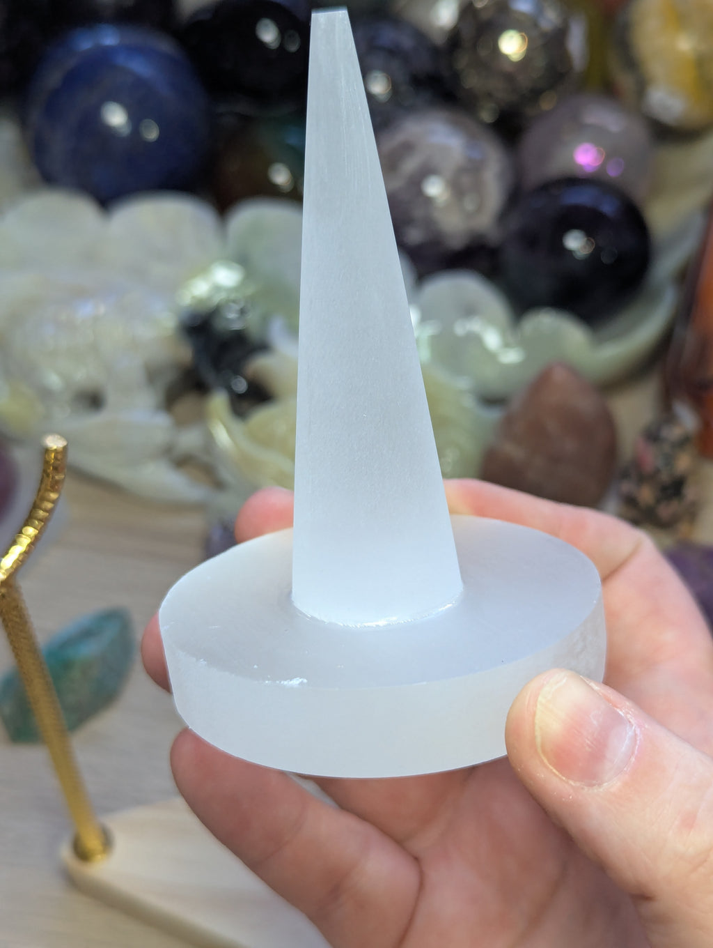 Selenite crystal ring stand