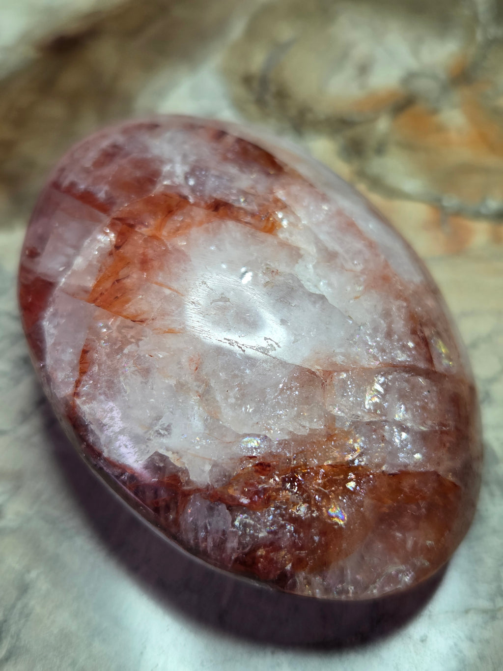 Fire quartz crystal palm stone