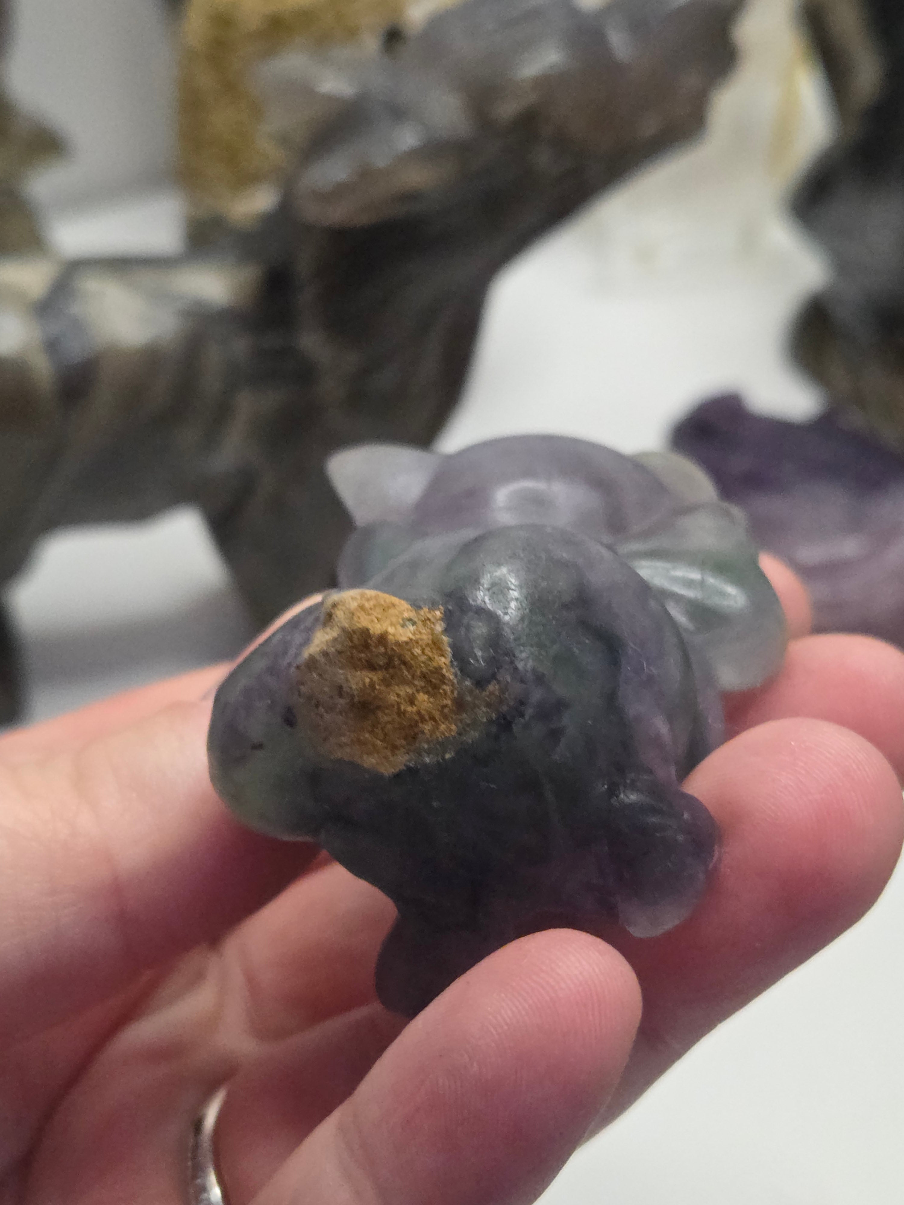 Rainbow flourite crystal Marie Cat carving