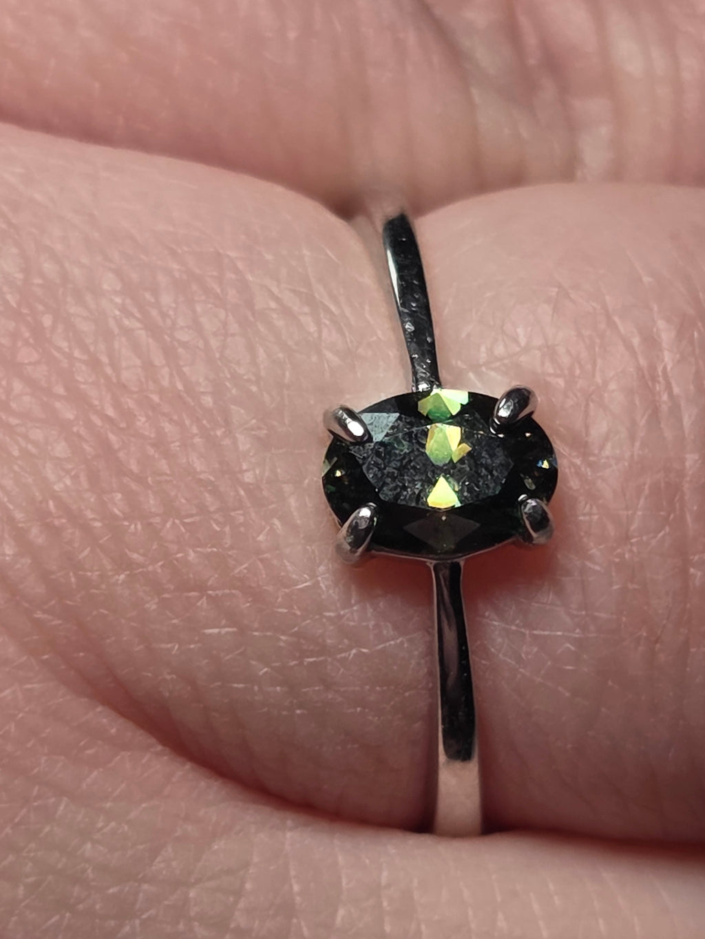 One carot Moissonite Green Diamond adjustable ring