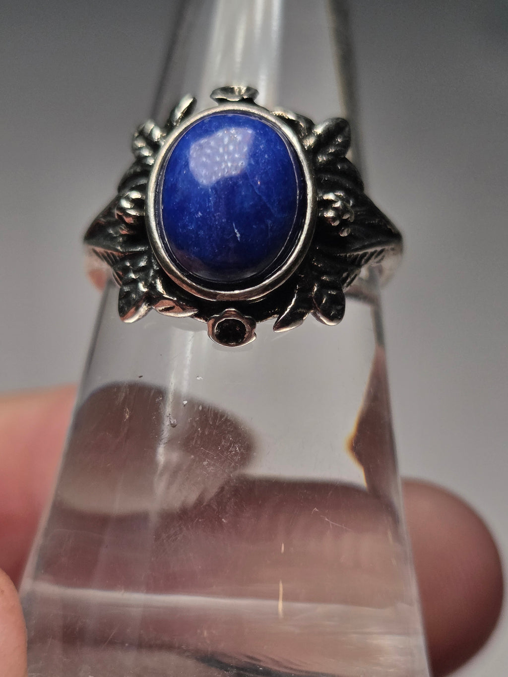 Sodalite crystal adjustable ring stainless steel