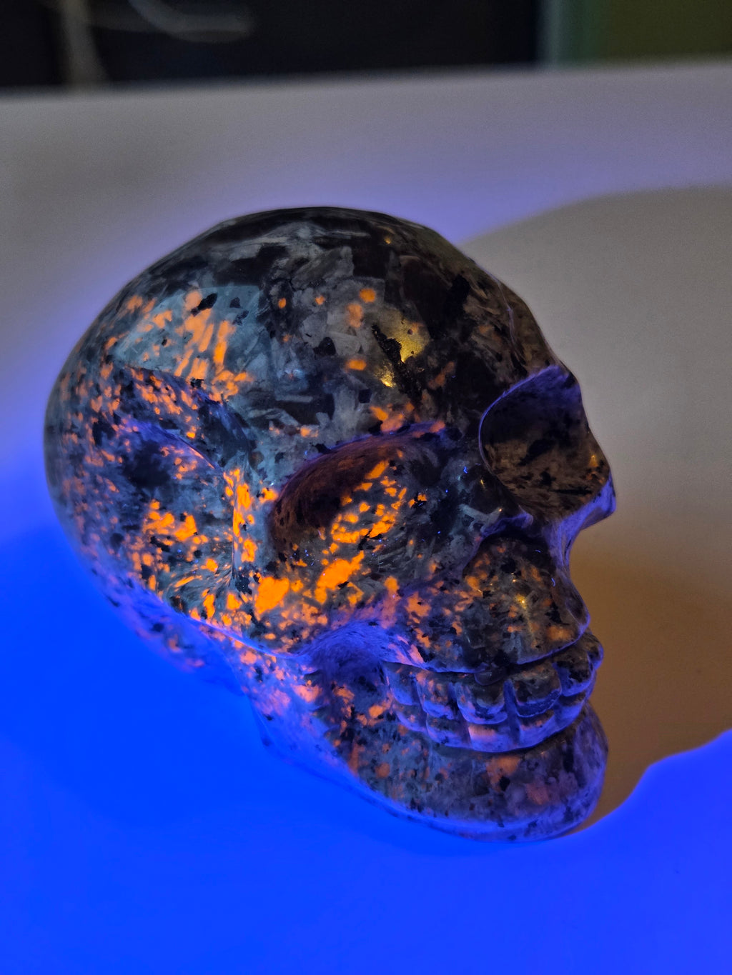 Yooperlite crystal skull carving
