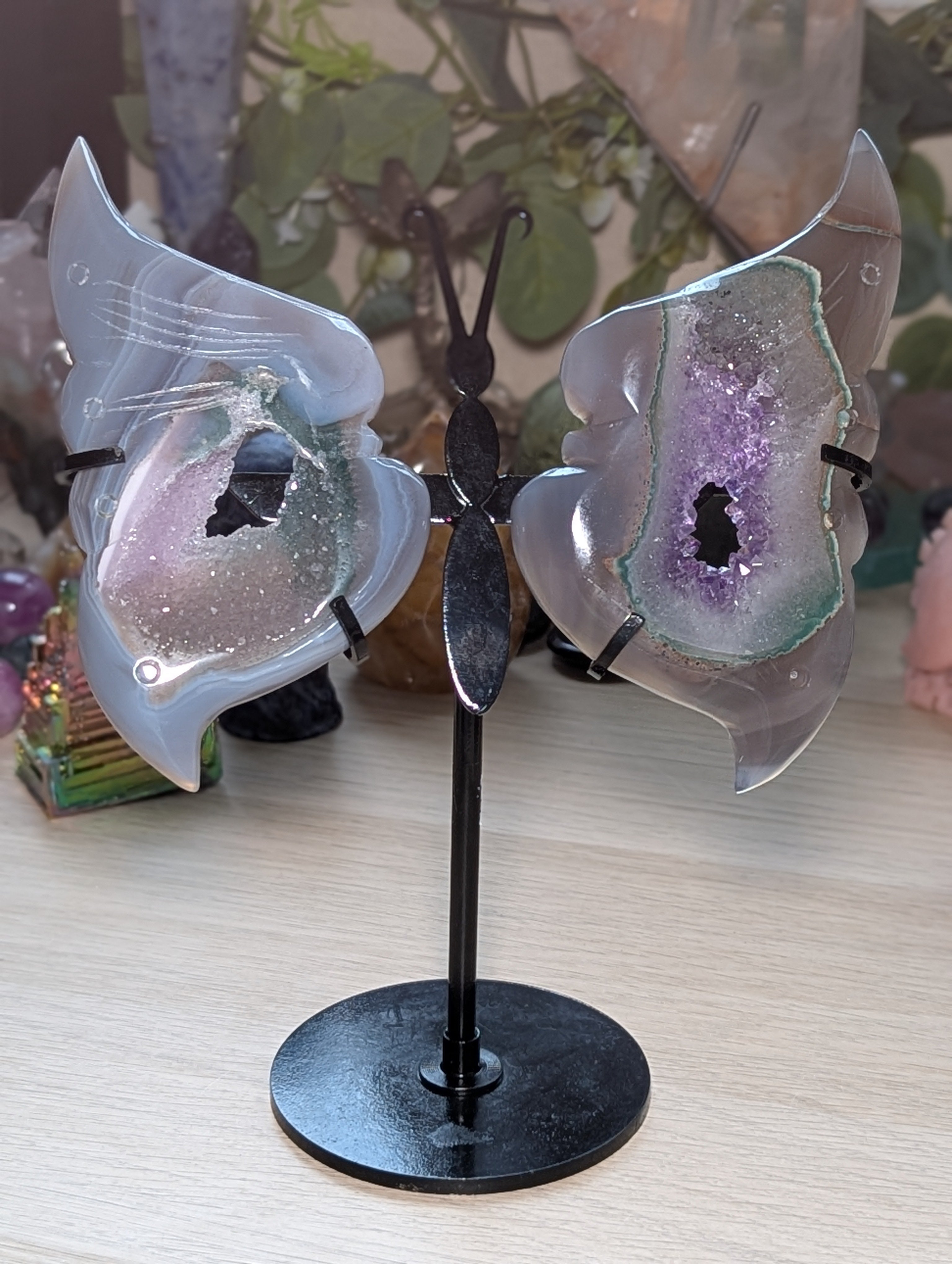 Large Amethyst crystal butterfly on stand