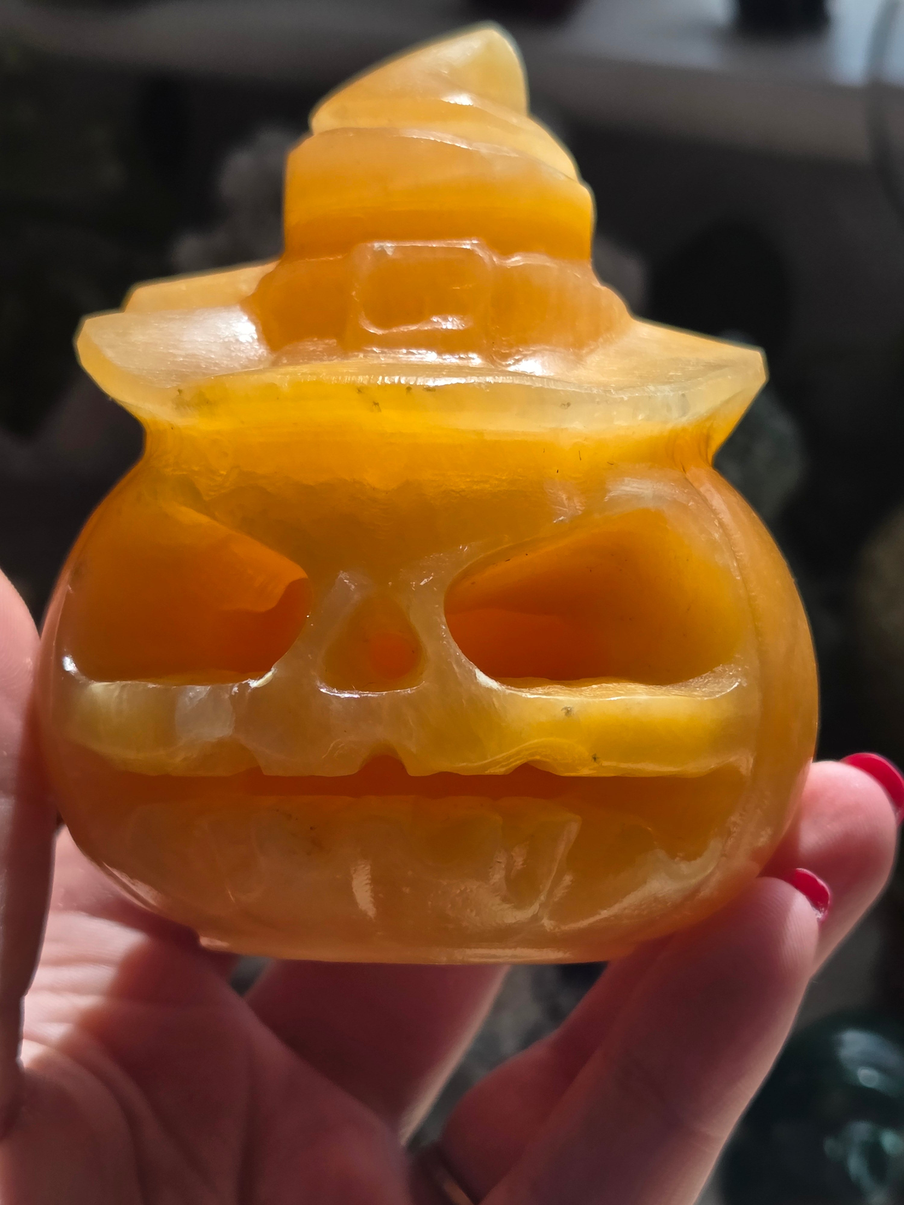 Orange calcite crystal pumpkin