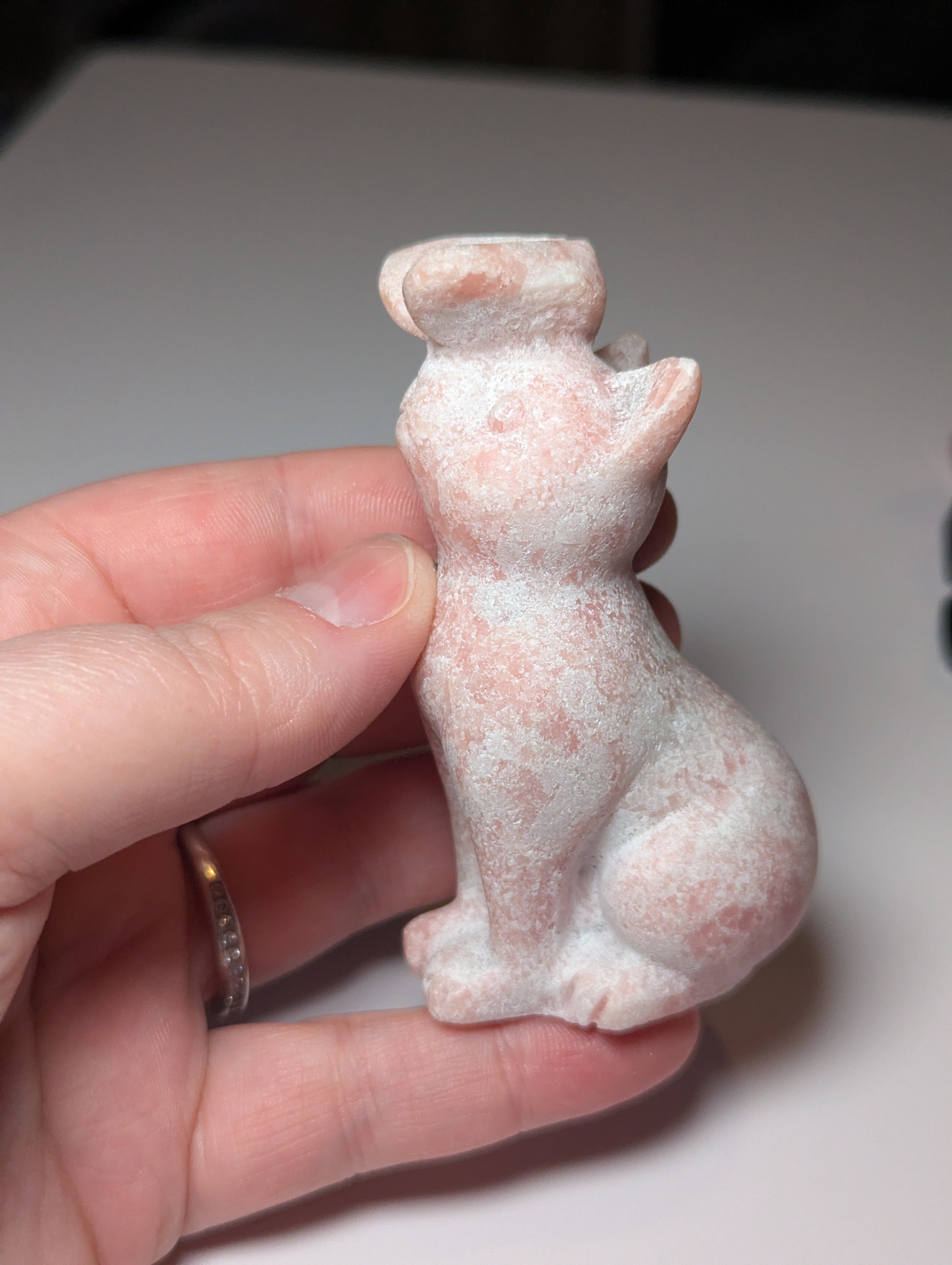 Pink opal cat with butterfly carving