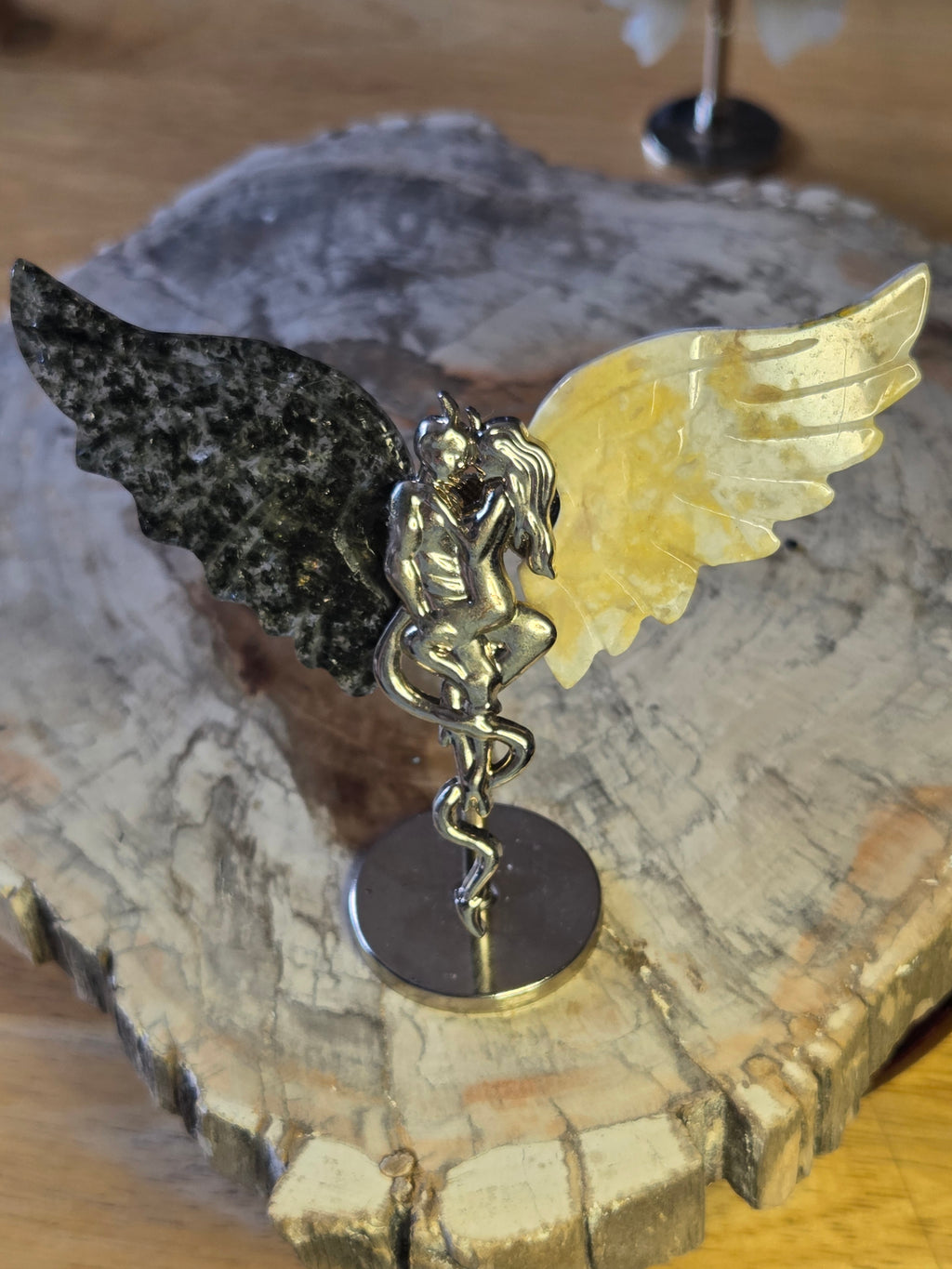 Green Tourmaline with  lemon jade devil and angel