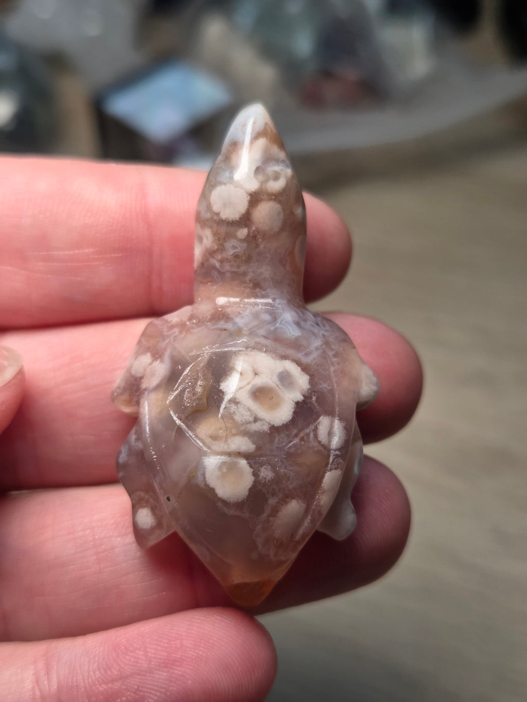 Flower agate crystal turtle carving  picked at random