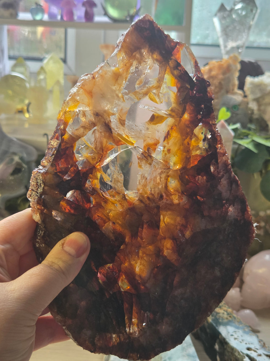 XL Grade A A fire quartz crystal slice with stand