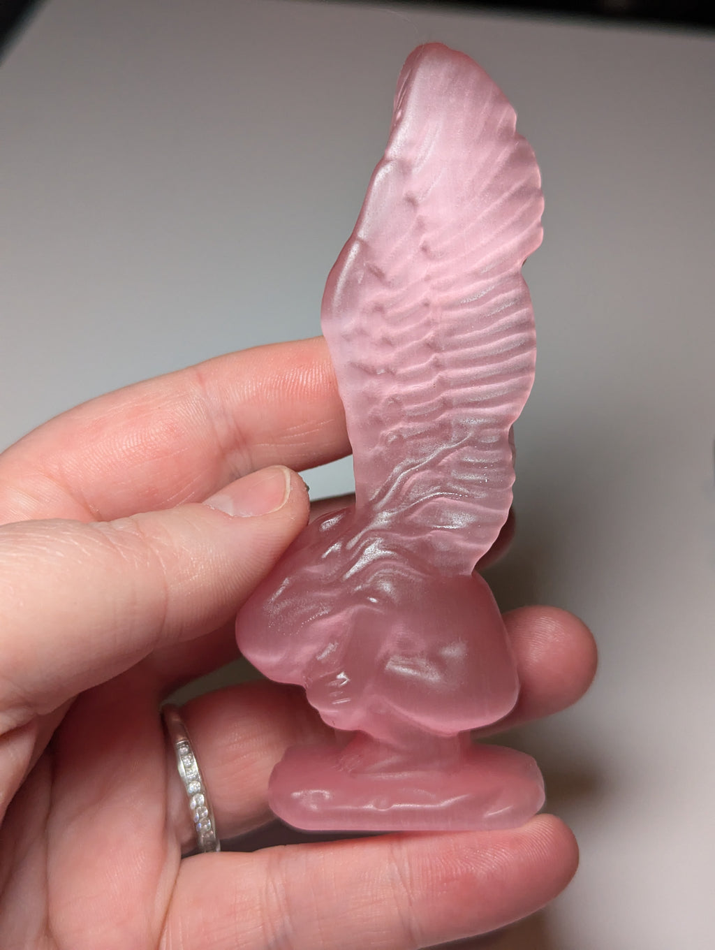 Pink Cats eye crystal fallen Angel carving