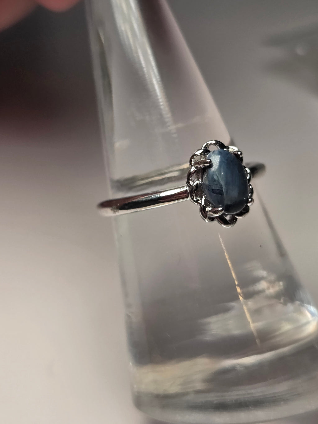Blue kyanite crystal adjustable ring stainless steel