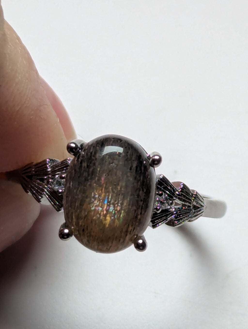 Black golden moonstone crystal adjustable ring stainless steel