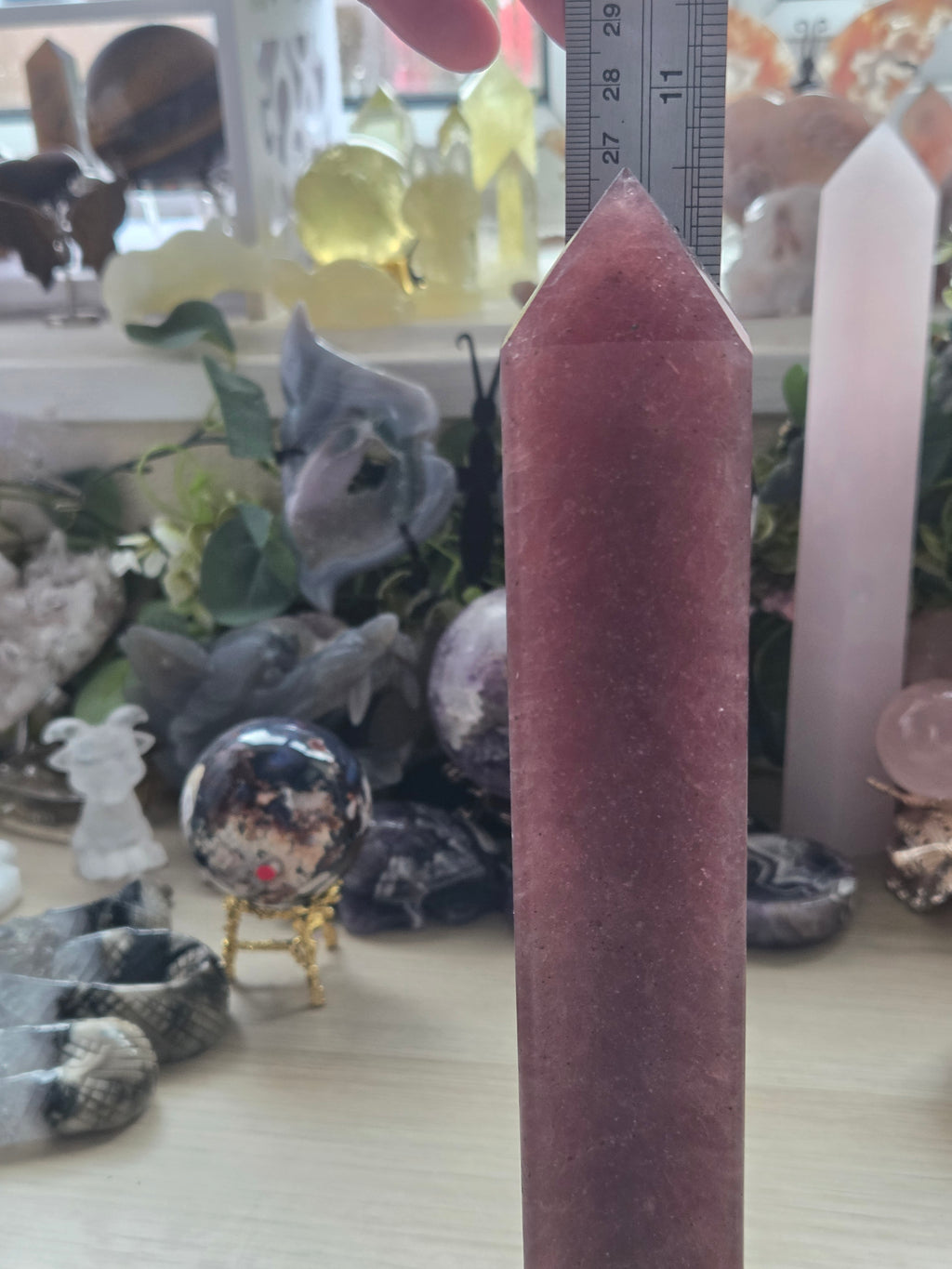 Xl strawberry quartz crystal tower carving