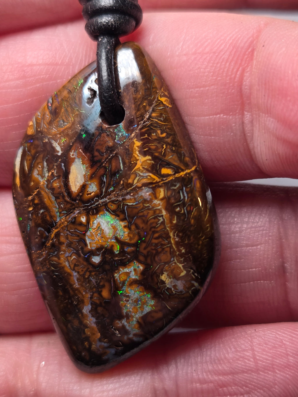 Matrix opal on a ajustable  leather necklace