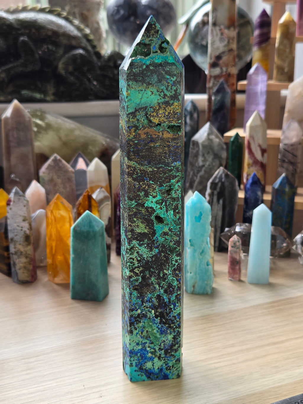 23cm Chrysocolla malicite Azerite  crystal tower