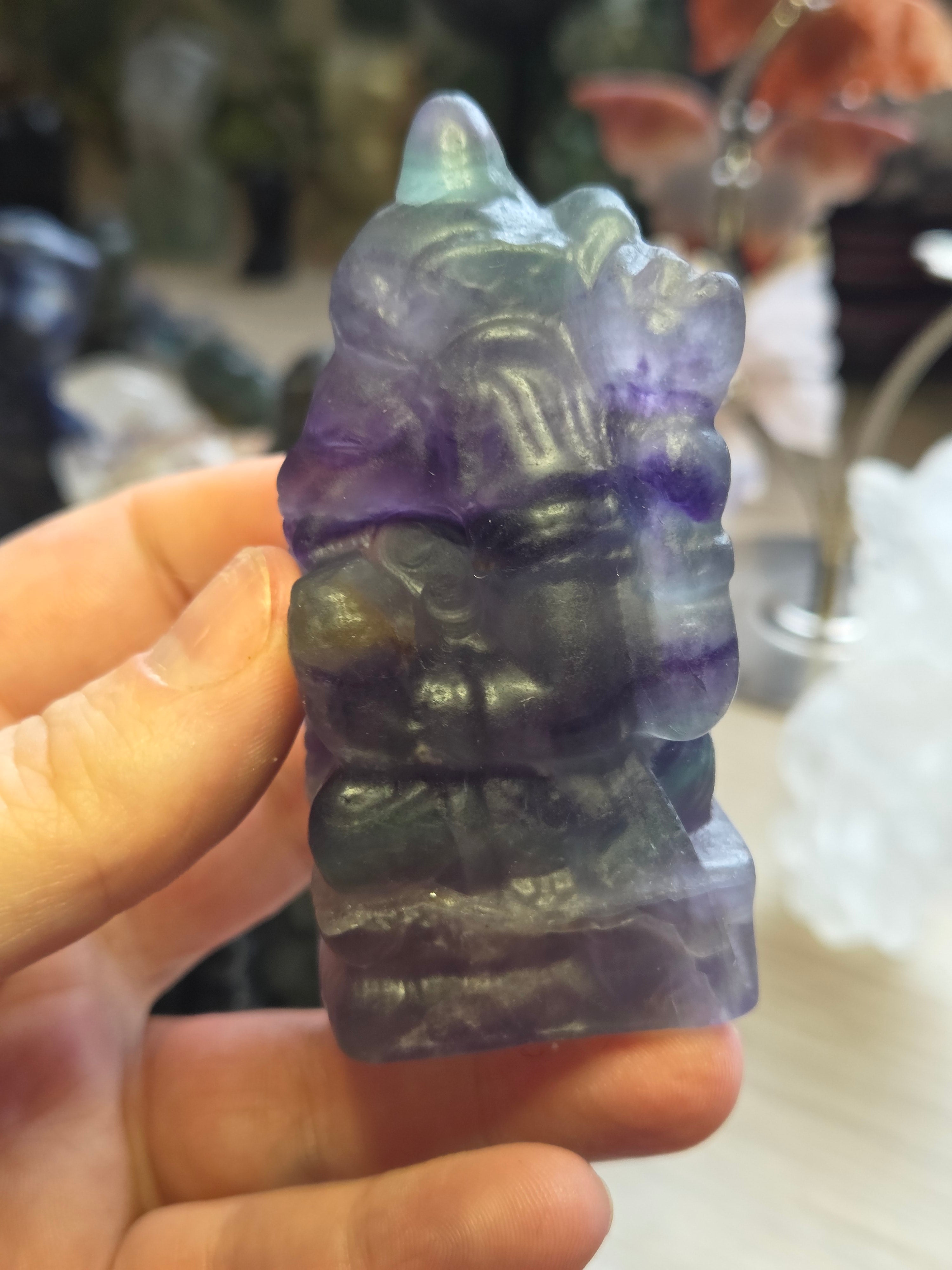 Flourite crystal Ganesha carving