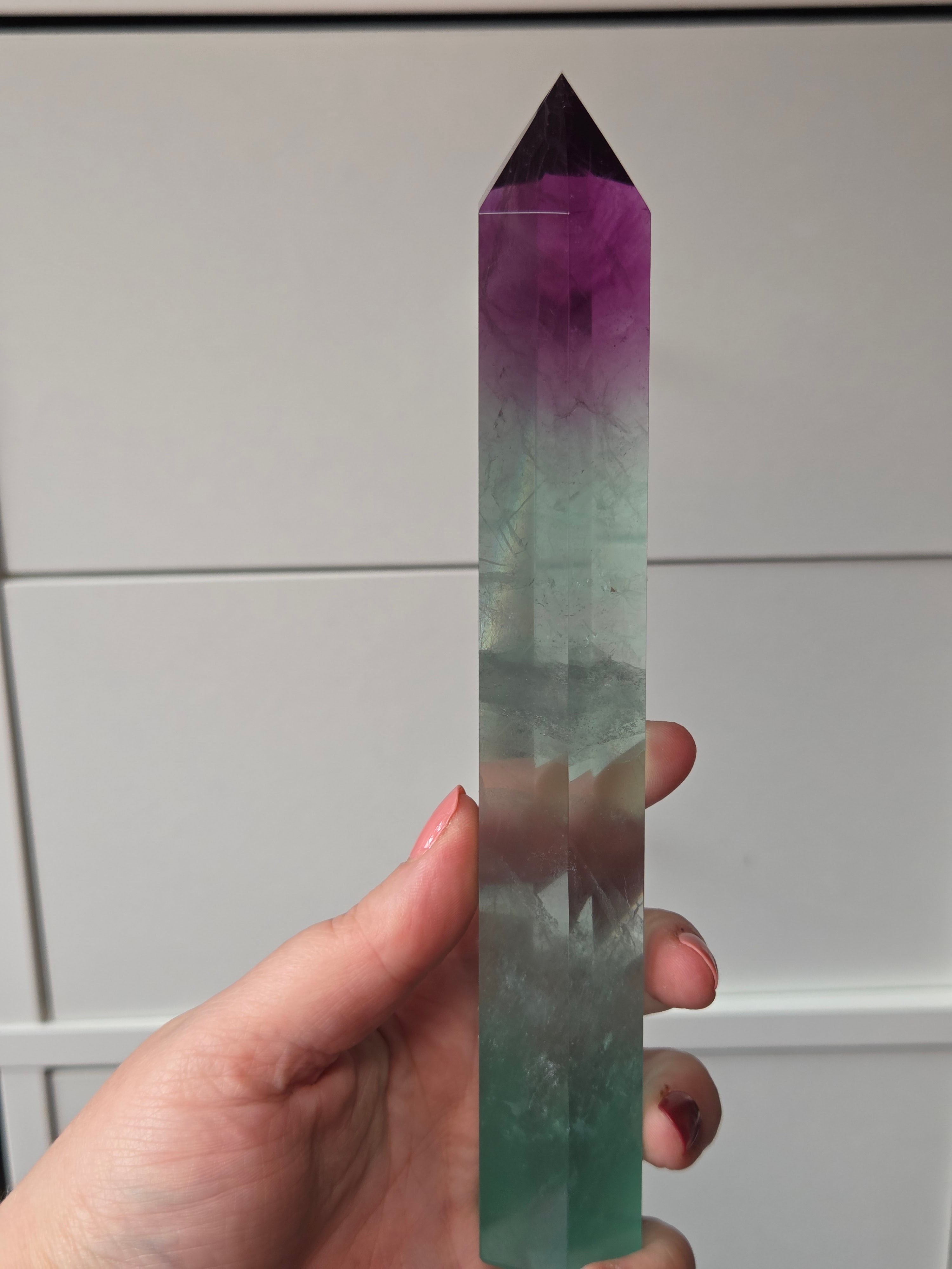 Beautiful large Flourite crystal tower carving
