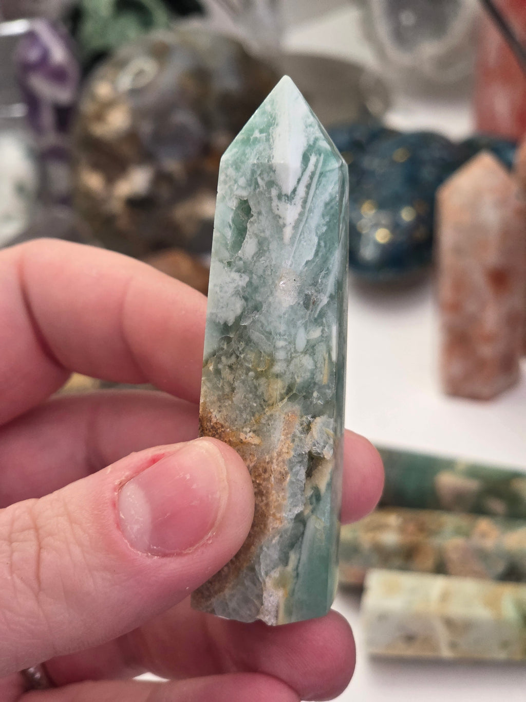 Flourite Agate crystal tower carving