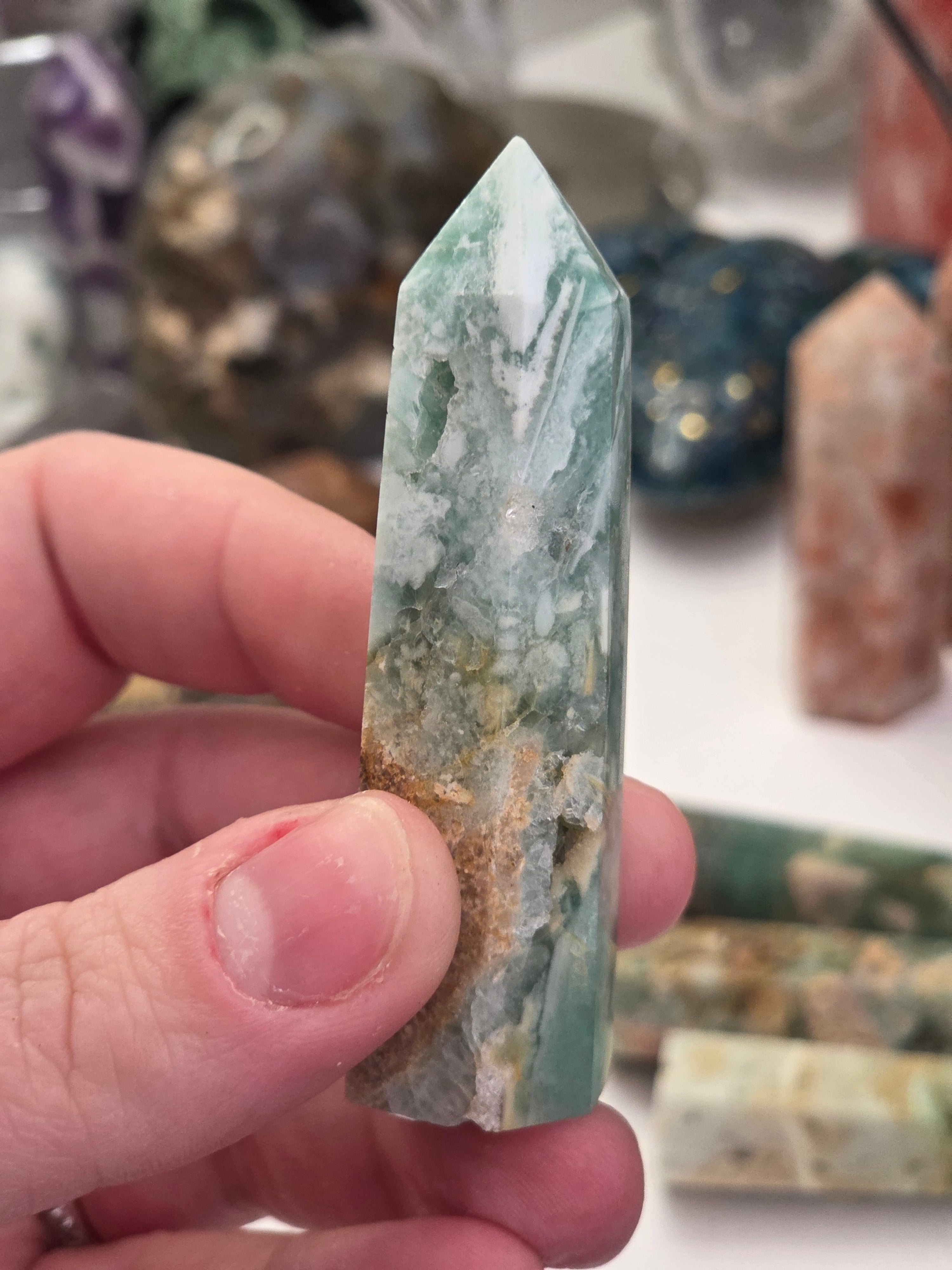 Flourite Agate crystal tower carving