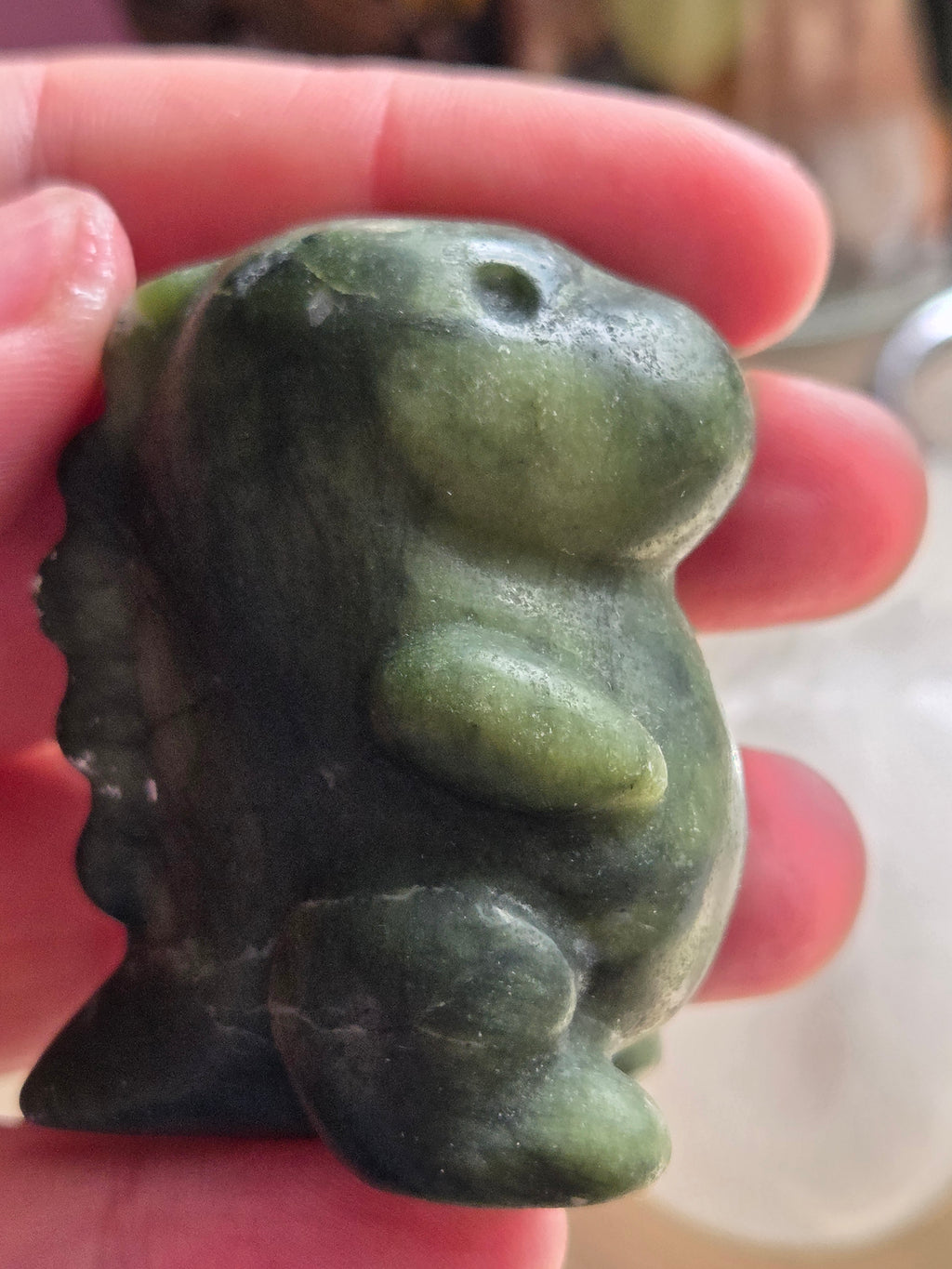 Green jade crystal Dinosaur carving