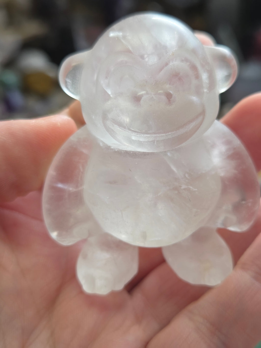 Clear quartz crystal monkey carving