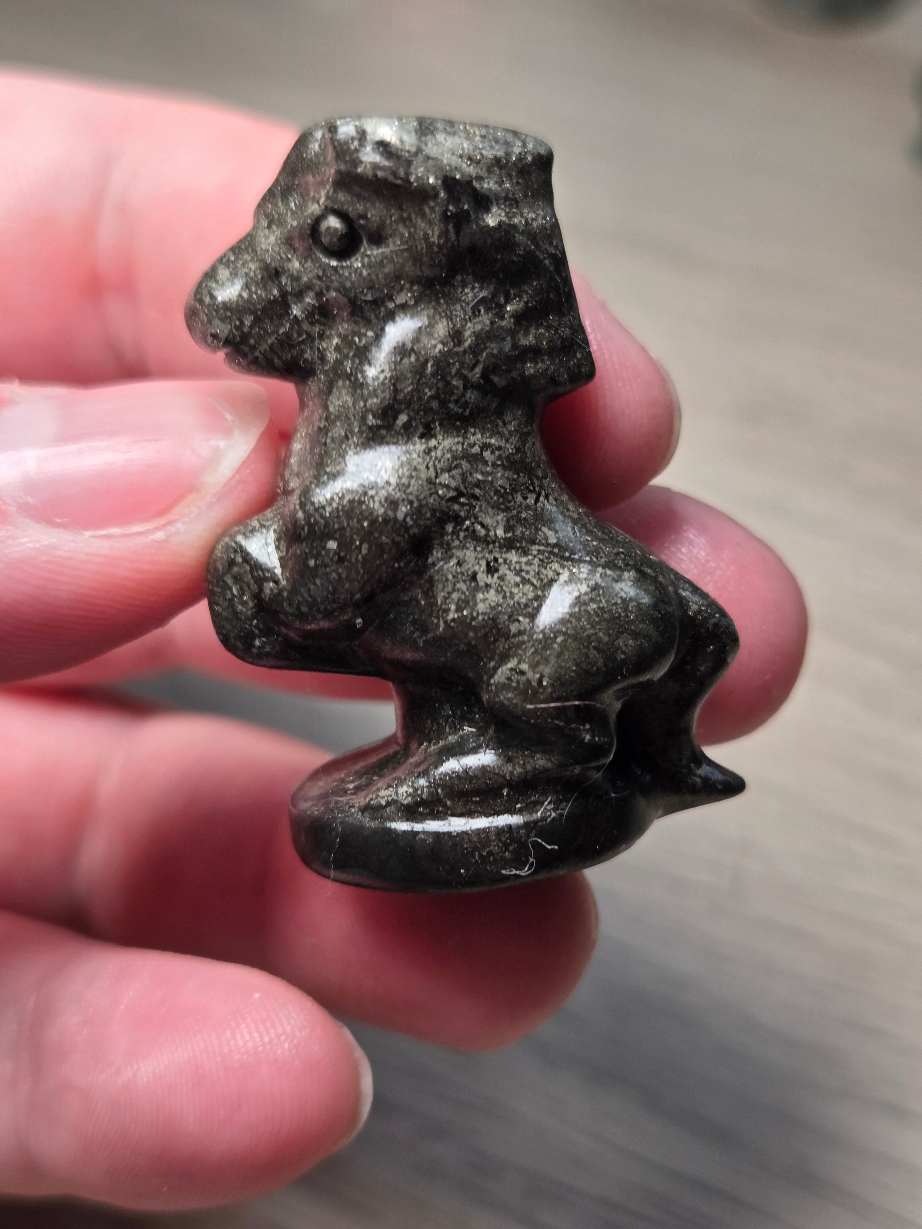 Pyrite crystal horse carving