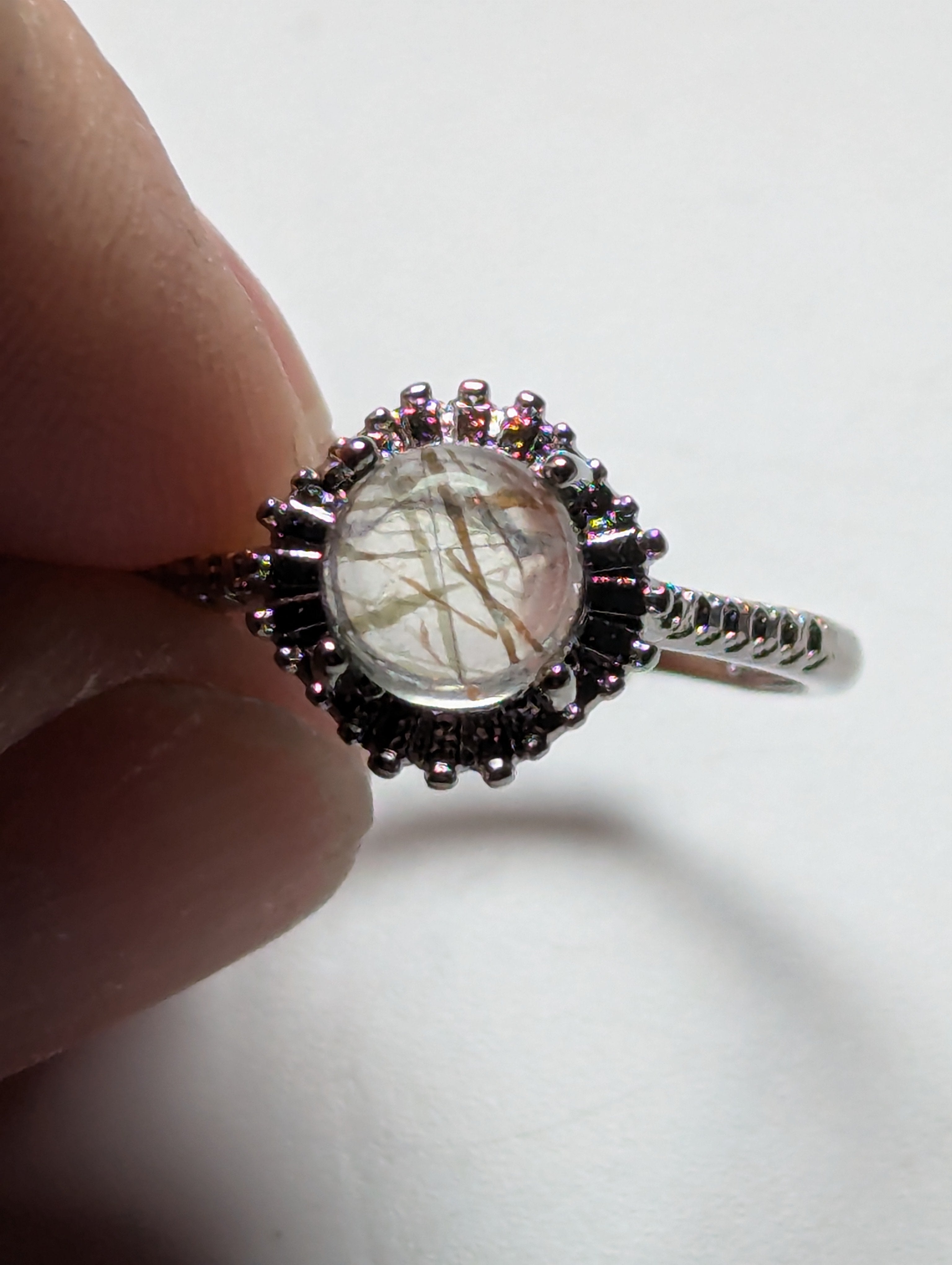 Golden Rutlile crystal handmade ring stainless steel
