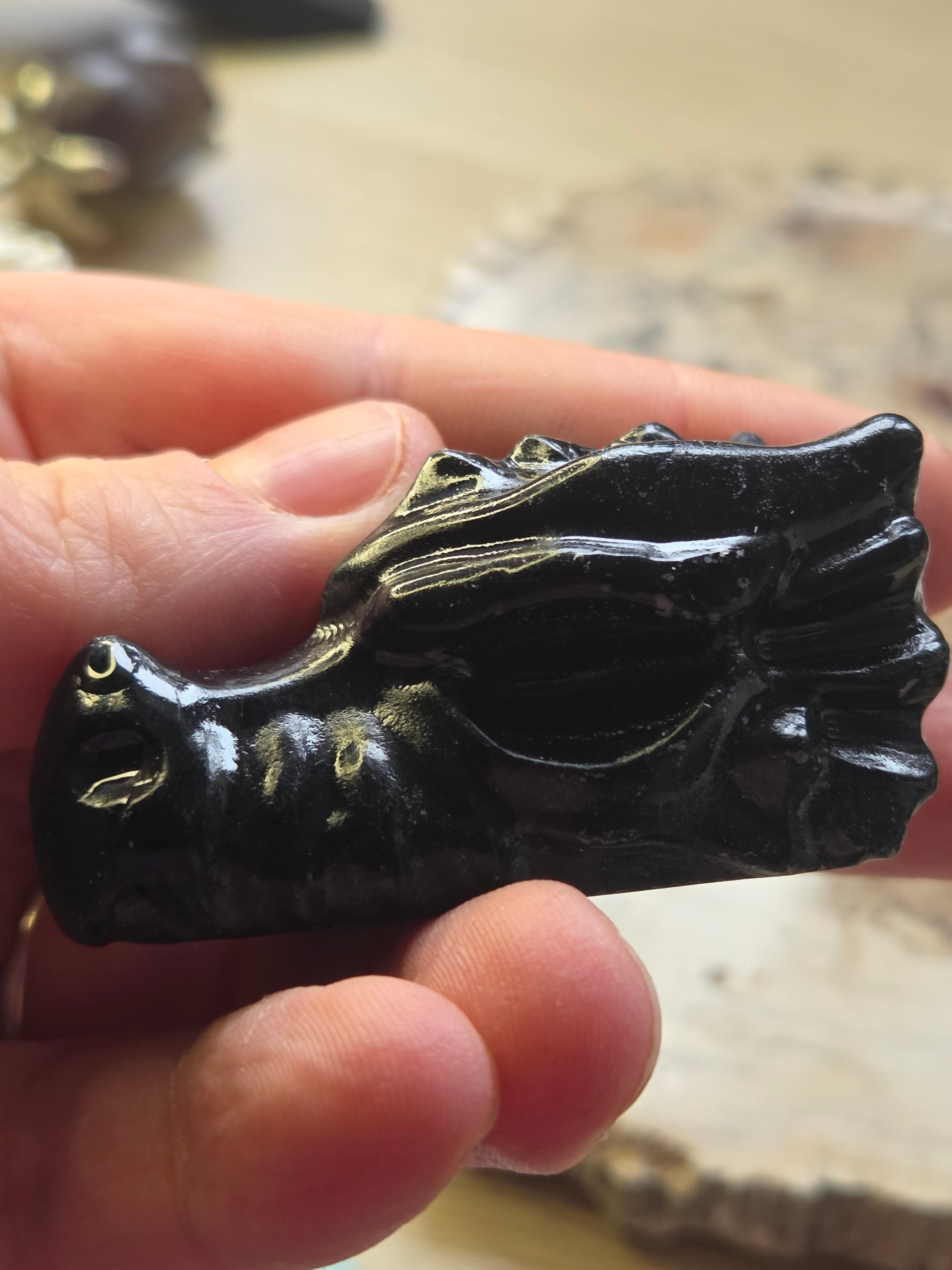 Black Jasper crystal dragon head carving